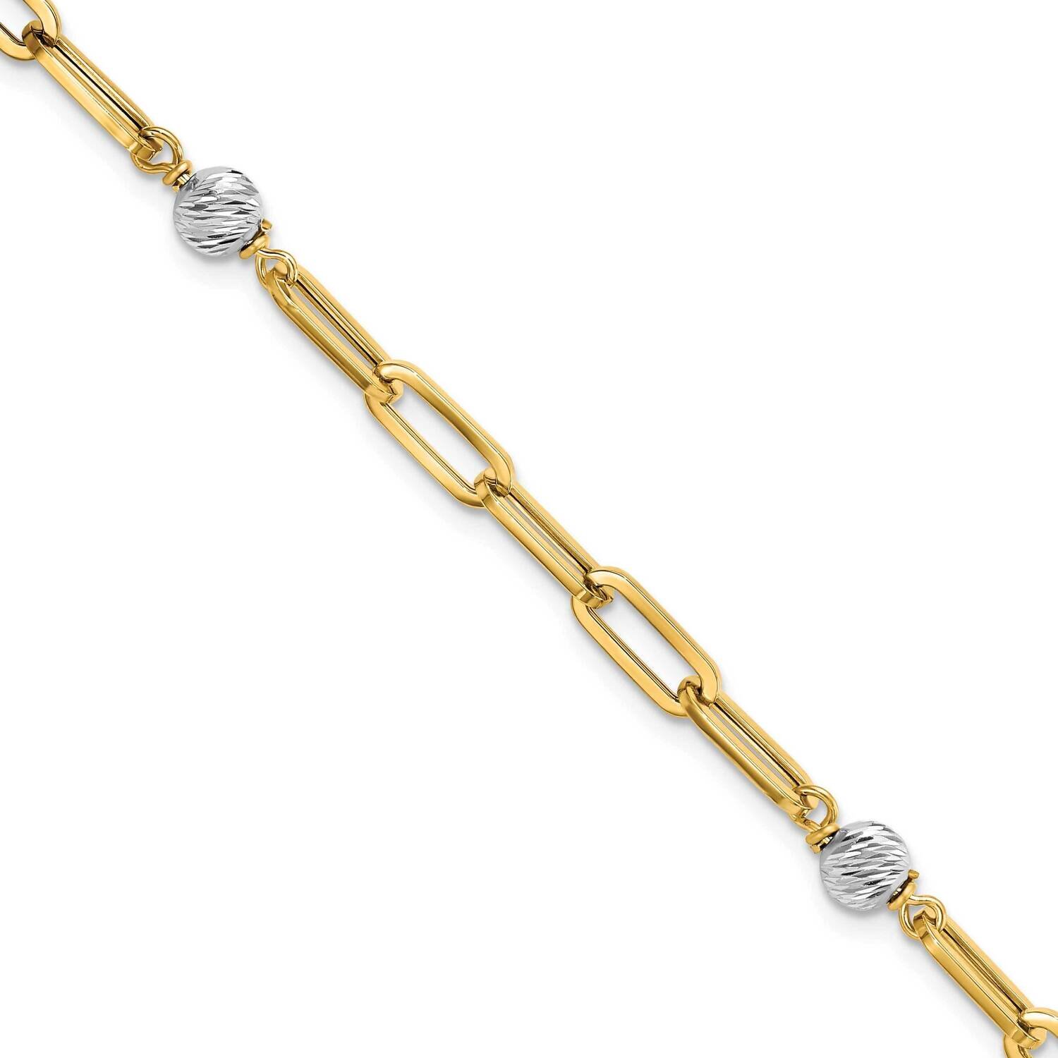 Diamond-Cut Beads &amp; Fancy Link Bracelet 14k Two-Tone Gold Polished SF2846-7.5, MPN: SF2846-7.5, 883…