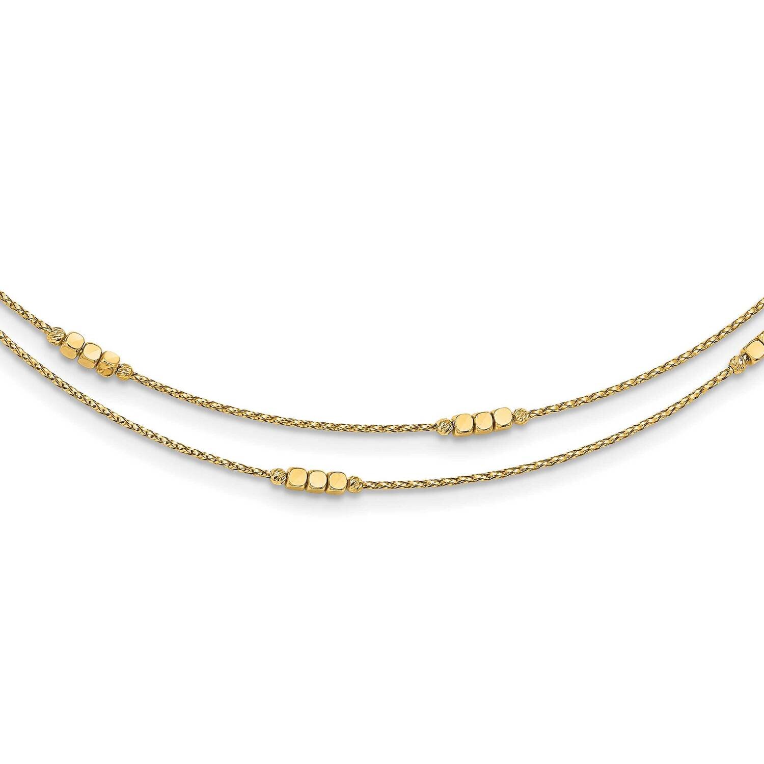 Diamond-Cut Beaded Double Strand with 1 Inch Extender Necklace 18 Inch 14k Gold Polished SF2852-17