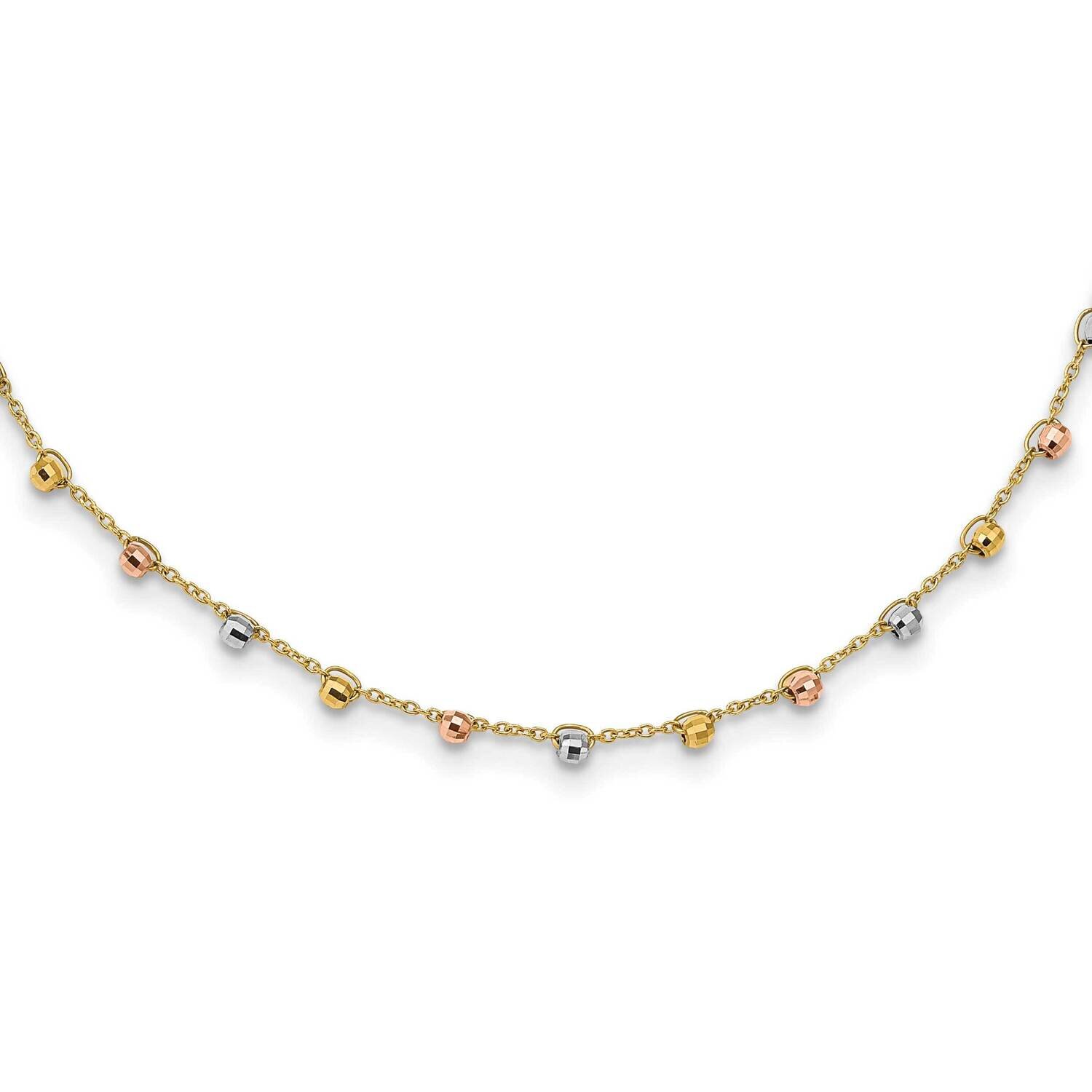 Polished Diamond-Cut Fancy Beaded 18 Inch Necklace 14k Tri-Color Gold SF2858-18