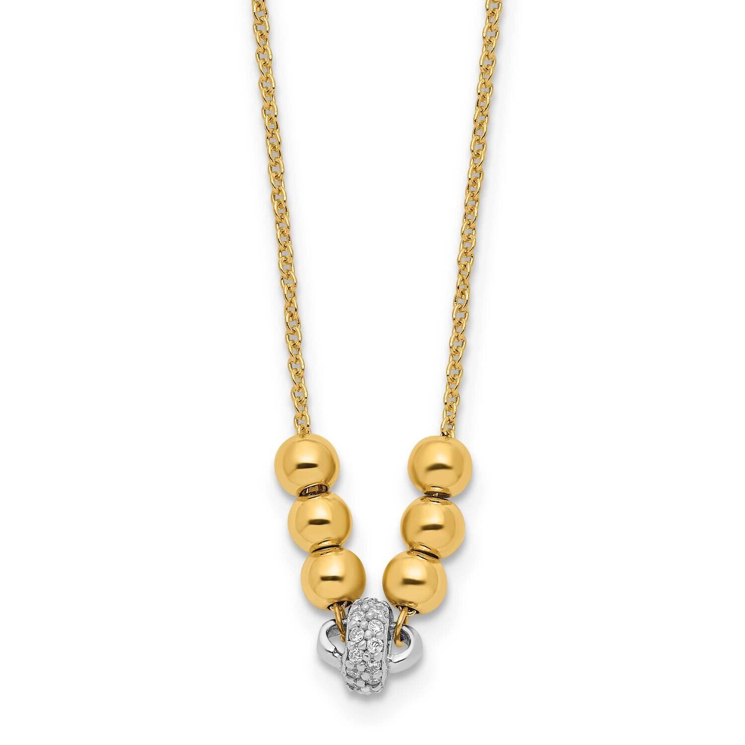 Beads & CZ Diamond with 1.5 In Extender Necklace 19.5 Inch 14k Two-Tone Gold Polished SF2861-18