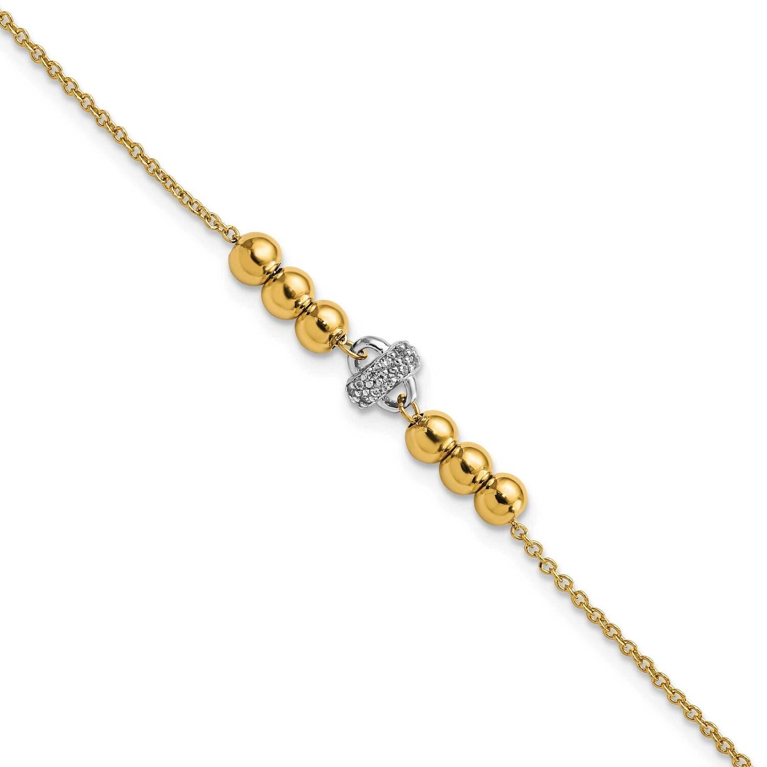 Beads & CZ Diamond with .75 In Extender Bracelet 14k Two-Tone Gold Polished SF2861-7