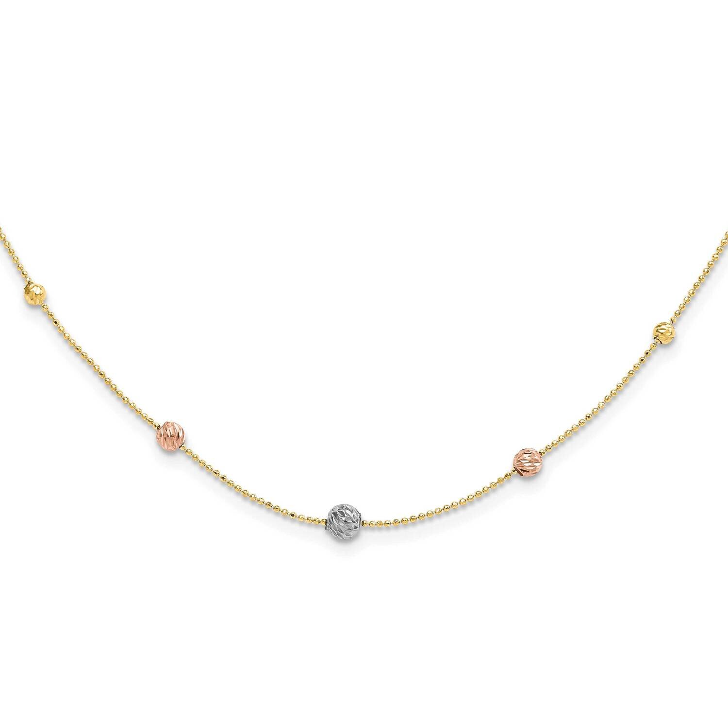 Diamond-Cut Beads Beaded Chain Necklace 18 Inch 14k Tri-Color Gold SF2863-18