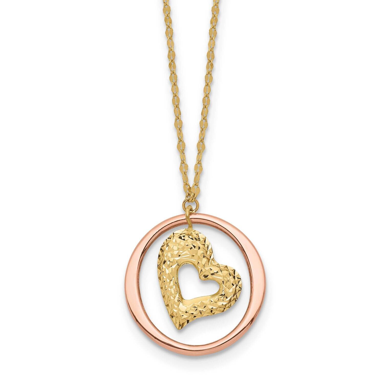 Fancy Link Diamond-Cut Heart In Open Circle Necklace 18 Inch 14k Two-Tone Gold SF2867-18