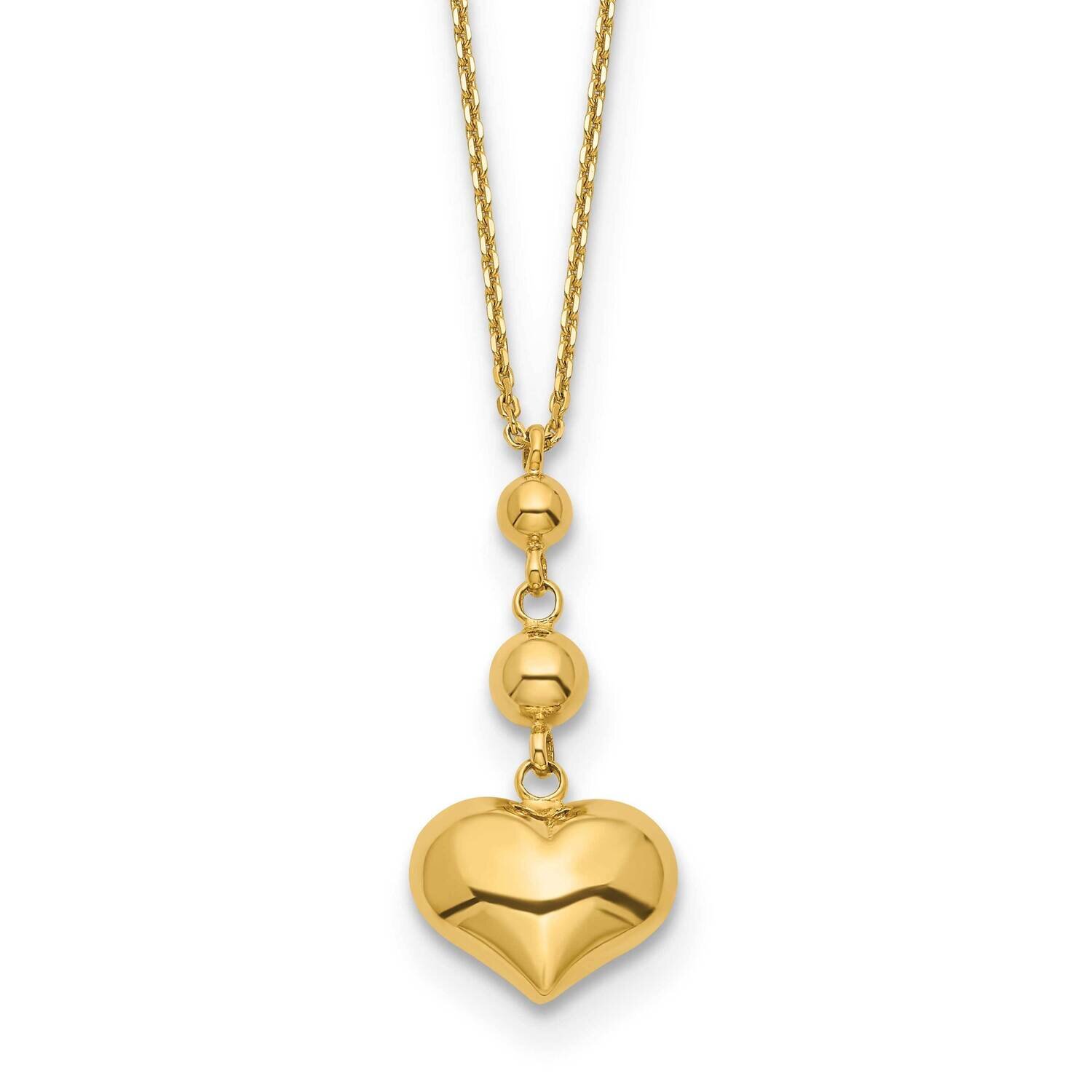 Heart with Bead with 2 In Extender Necklace 16 Inch 14k Gold SF2872-16