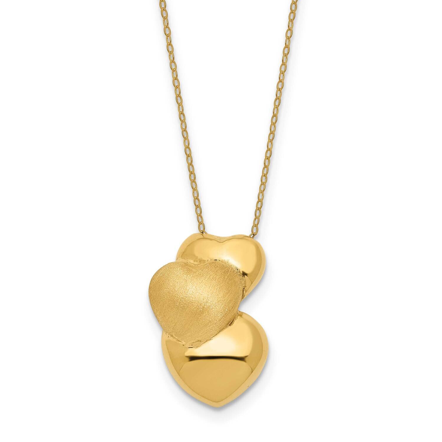 Satin 3 Puffed Hollow Hearts Necklace 18 Inch 14k Gold Polished SF2873-18