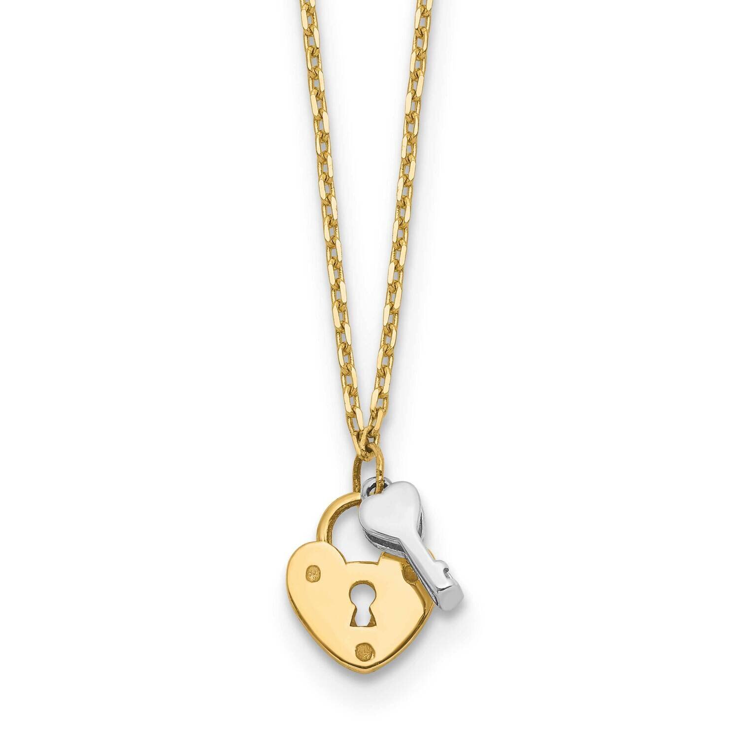 Heart Lock and Key Necklace 18 Inch 14k Two-Tone Gold SF2874-18
