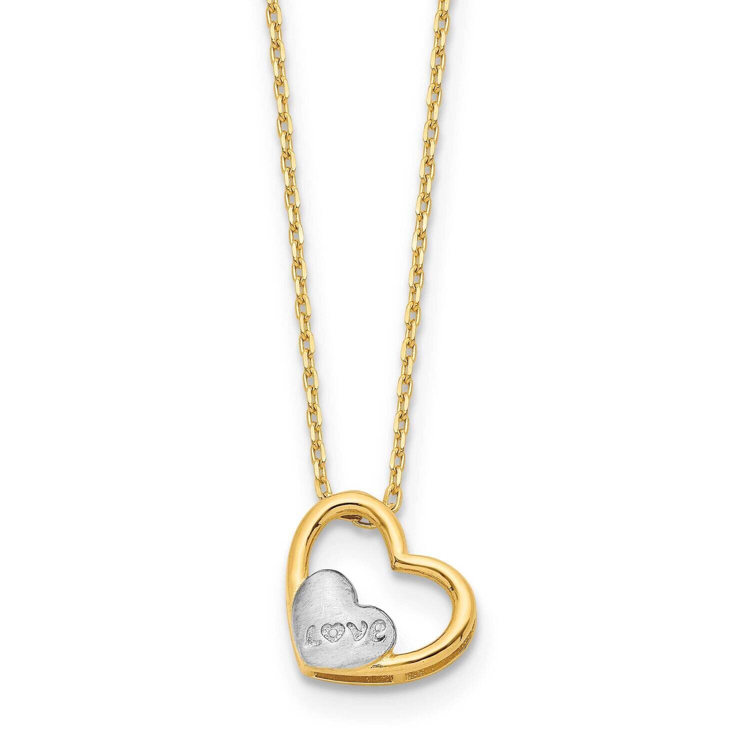 White Rhodium Brushed Polished Love Heart 17 Inch Necklace 14k Gold SF2875-17