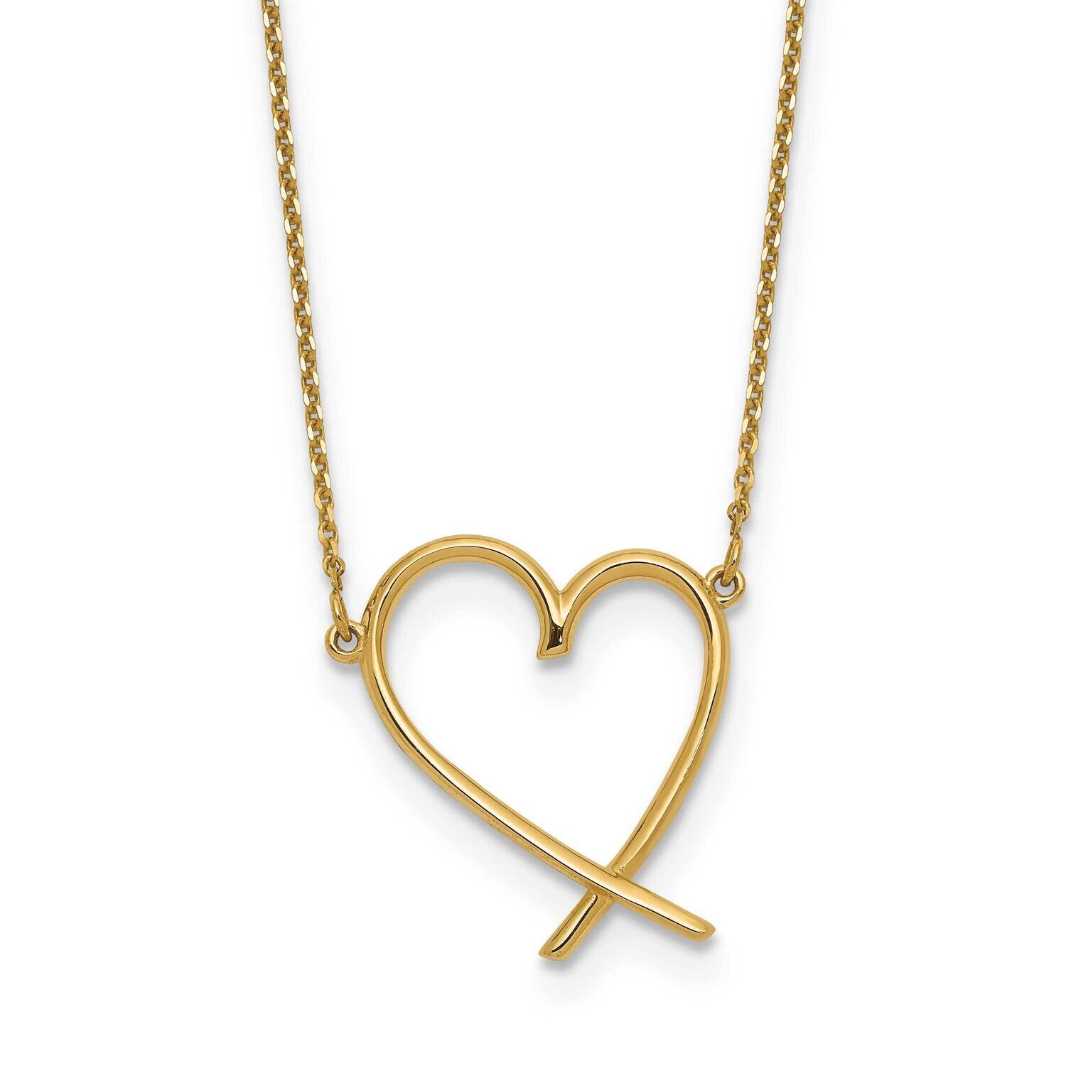Open Heart with 2 In Extender Necklace 18 Inch 14k Gold Polished SF2876-16