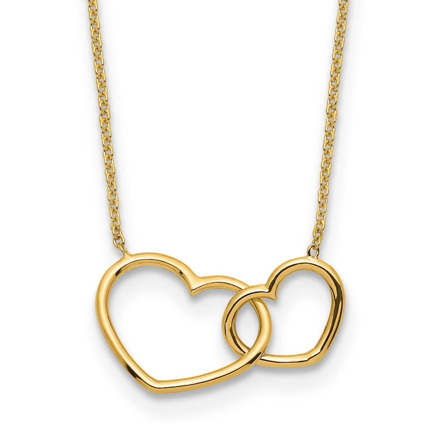 Double Heart Necklace 17 Inch 14k Gold Polished SF2884-17