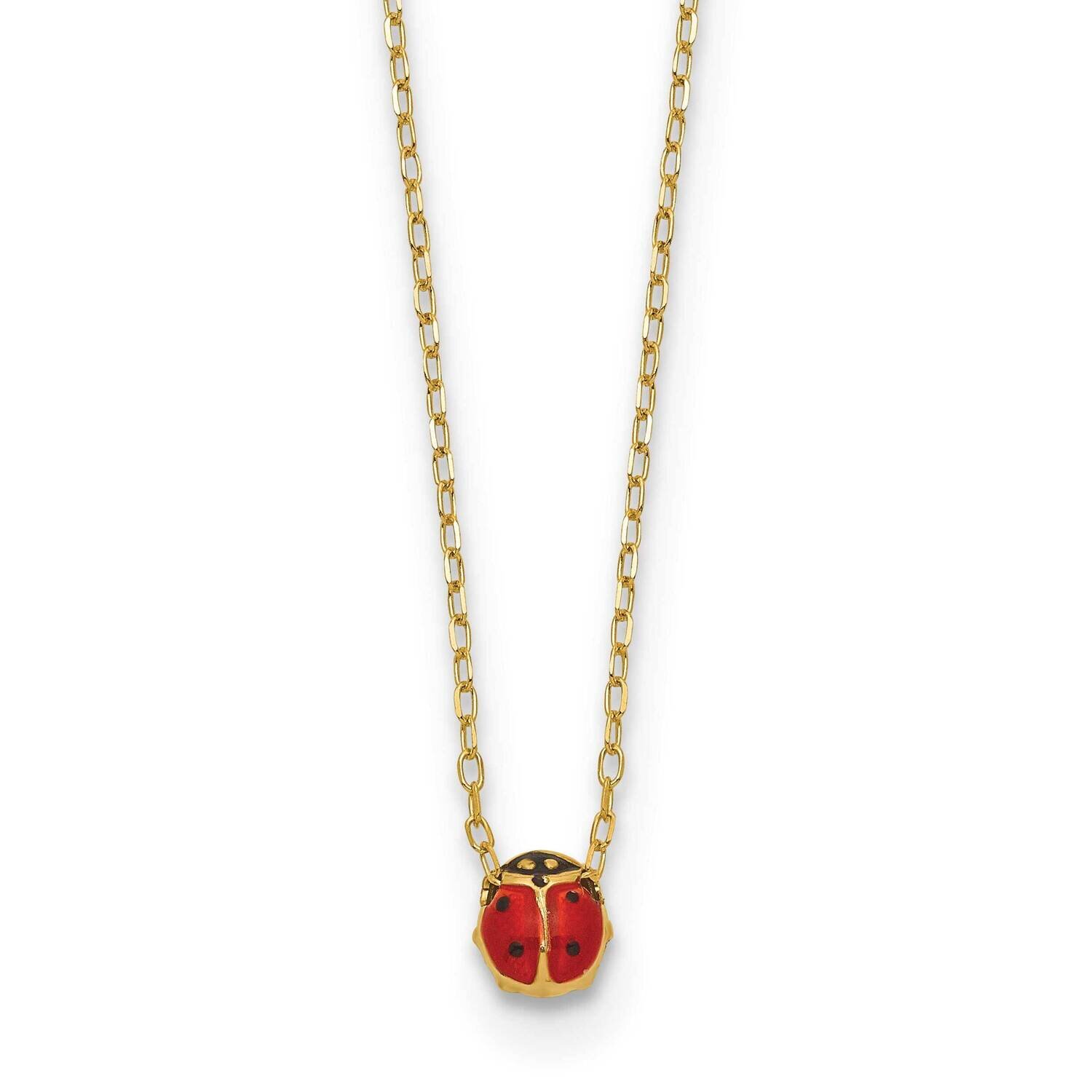 Enameled Small Ladybug 16.5 Inch Necklace 14k Gold Polished SF2888-16.5