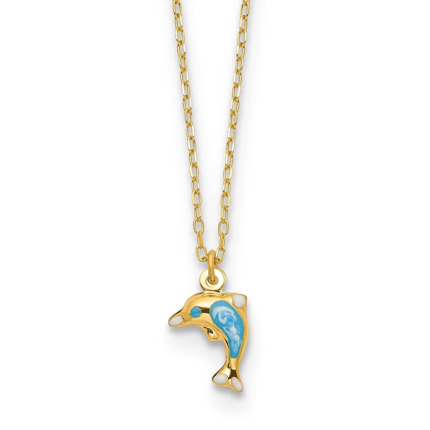 Enameled Dolphin 16.5 Inch Necklace 14k Gold Polished SF2893-16.5