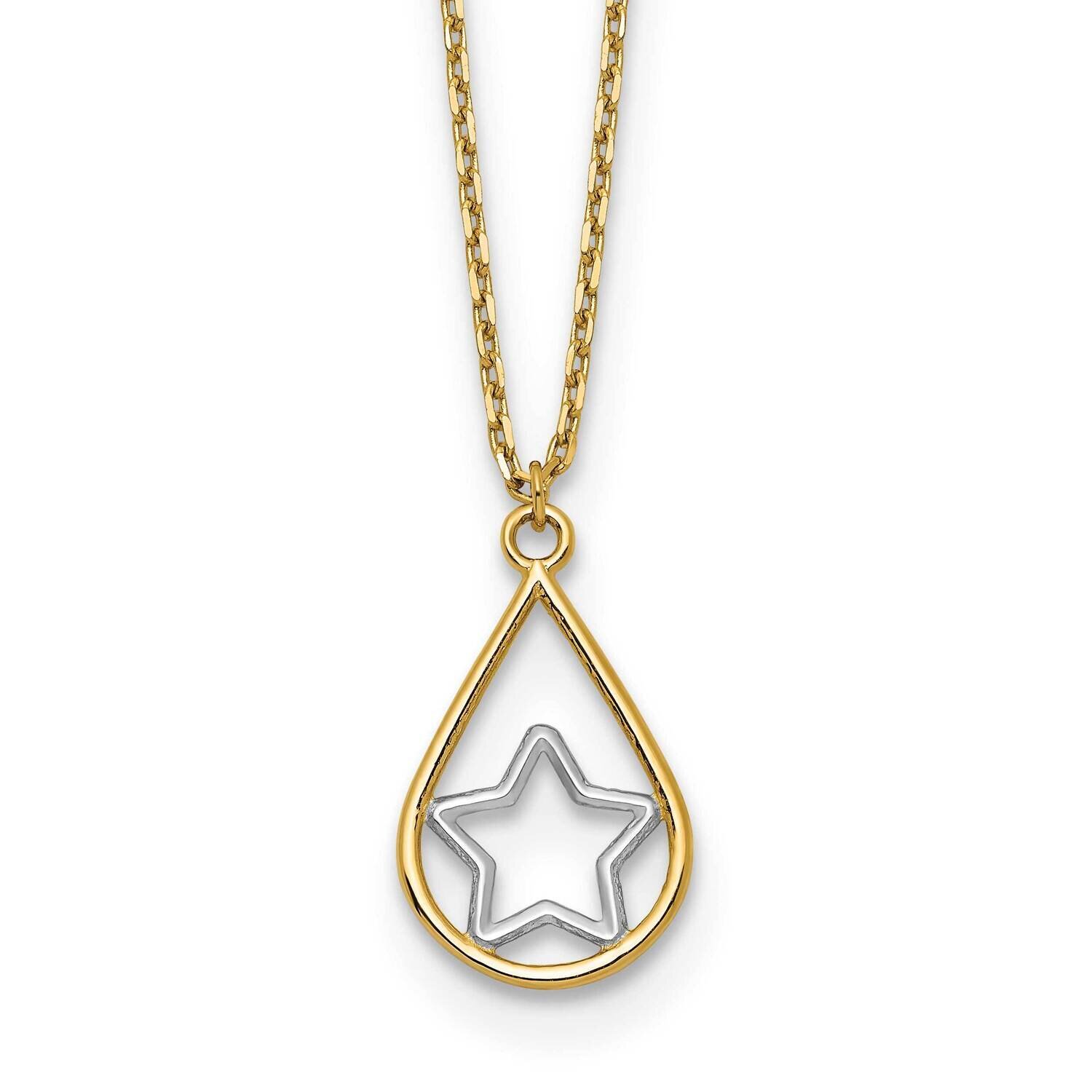 Rhodium Star In Teardrop Necklace 18 Inch 14k Gold SF2901-18