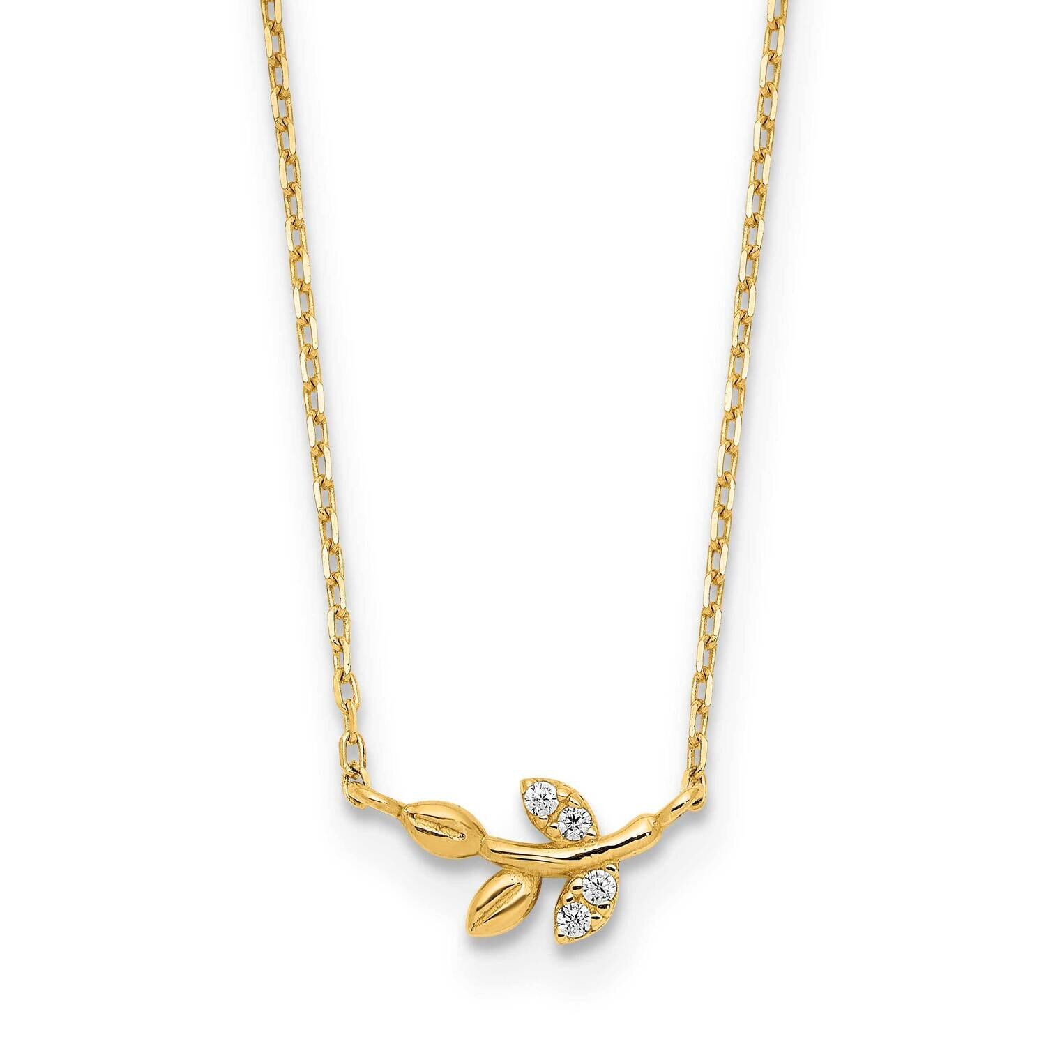 CZ Diamond Twig of Leaves with 1.25 In Extender Necklace 14.75 Inch 14K Yellow Gold Polished SF2909-14.75