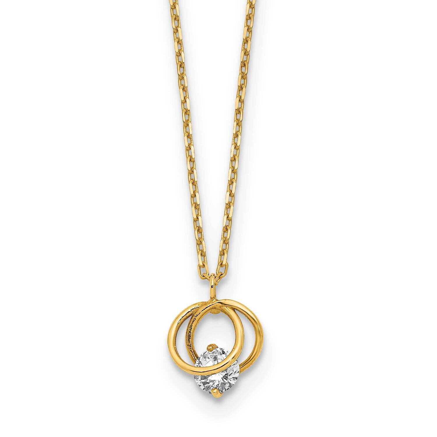 CZ Diamond Double Circle 15 Inch with 1 Inch Extender Necklace 15 Inch 14K Yellow Gold Polished SF2910-15