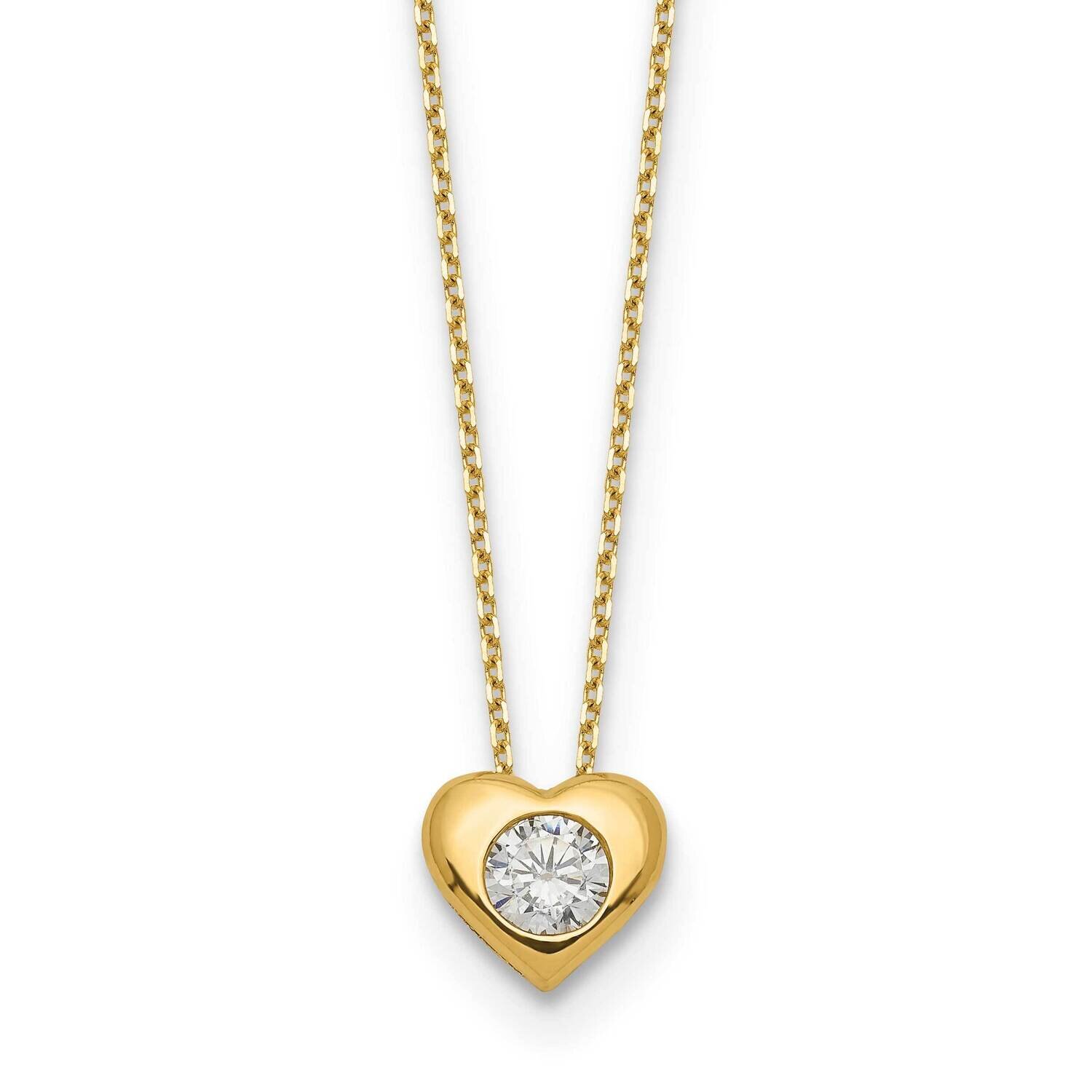 CZ Diamond Heart Slide Necklace 18 Inch 14k Gold Polished SF2912-18