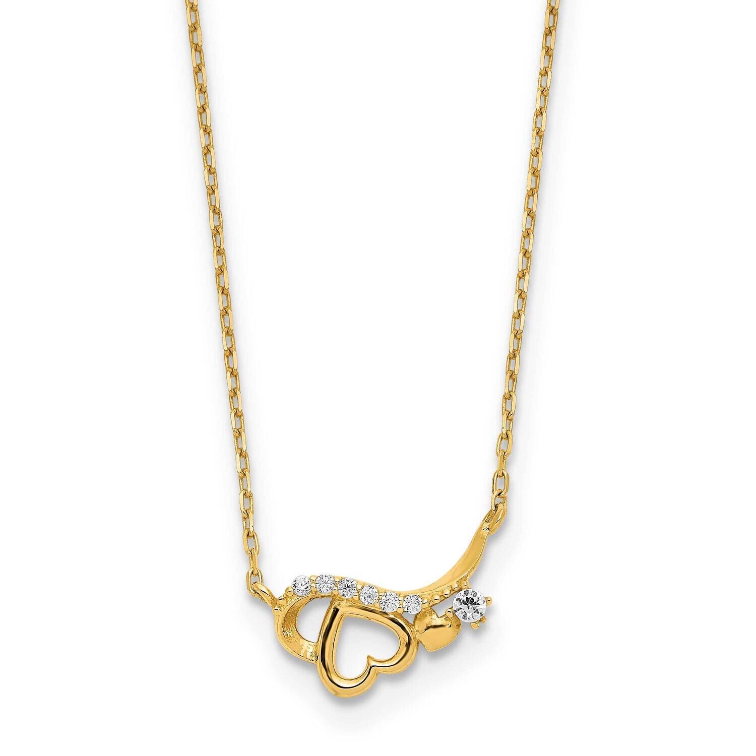 CZ Diamond Heart with 1.25 In Extender Necklace 15 Inch 14k Gold Polished SF2913-15
