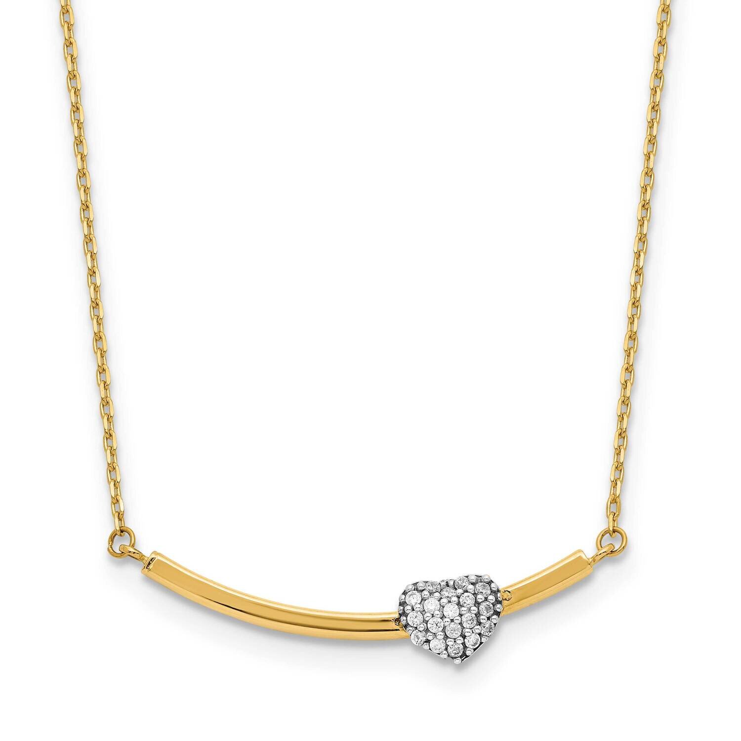 CZ Diamond Heart On Bar 17 Inch Necklace 14k Two-Tone Gold Polished SF2914-17