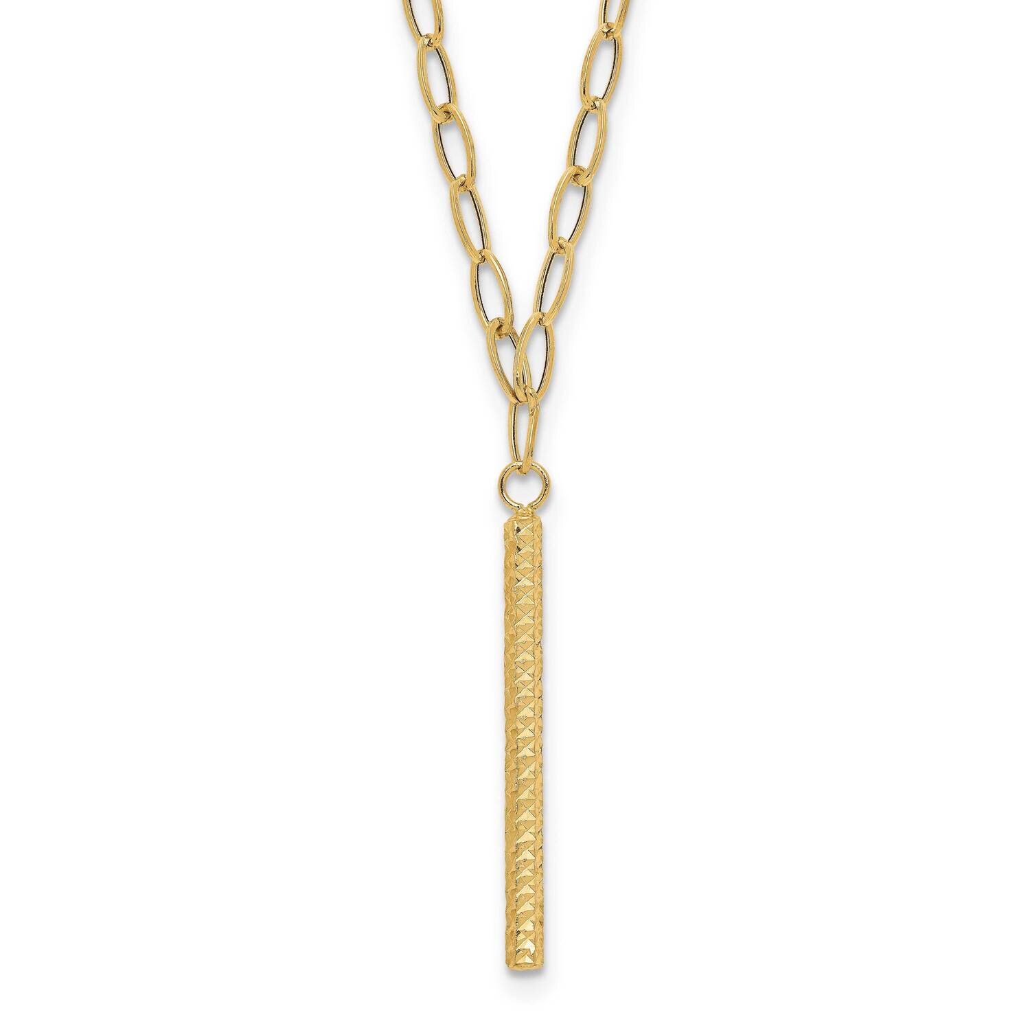 Oval Link Diamond-Cut Bar Necklace 18 Inch 14k Gold Polished SF2917-18