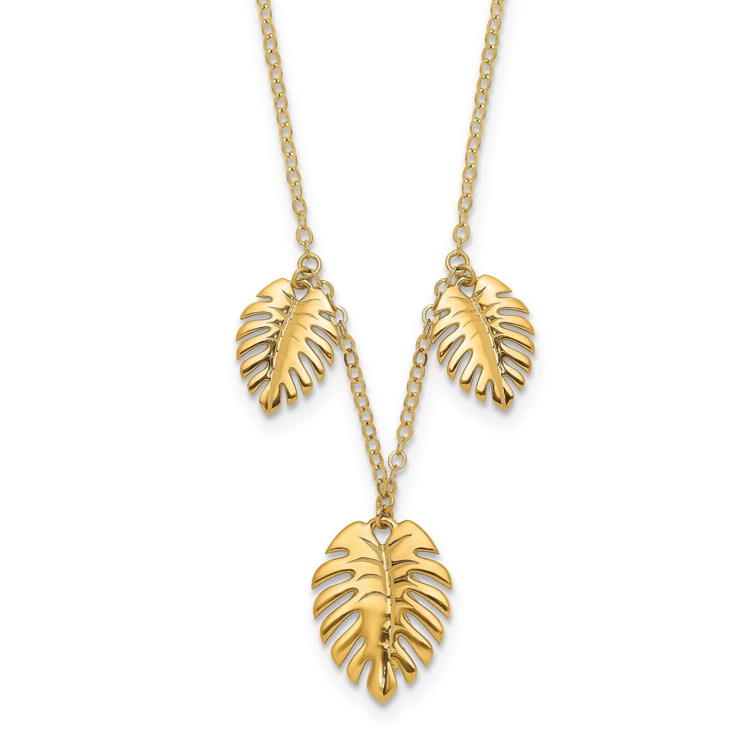 Dangle Palm Leaves Necklace 16.75 Inch 14k Gold Polished SF2922-16.75
