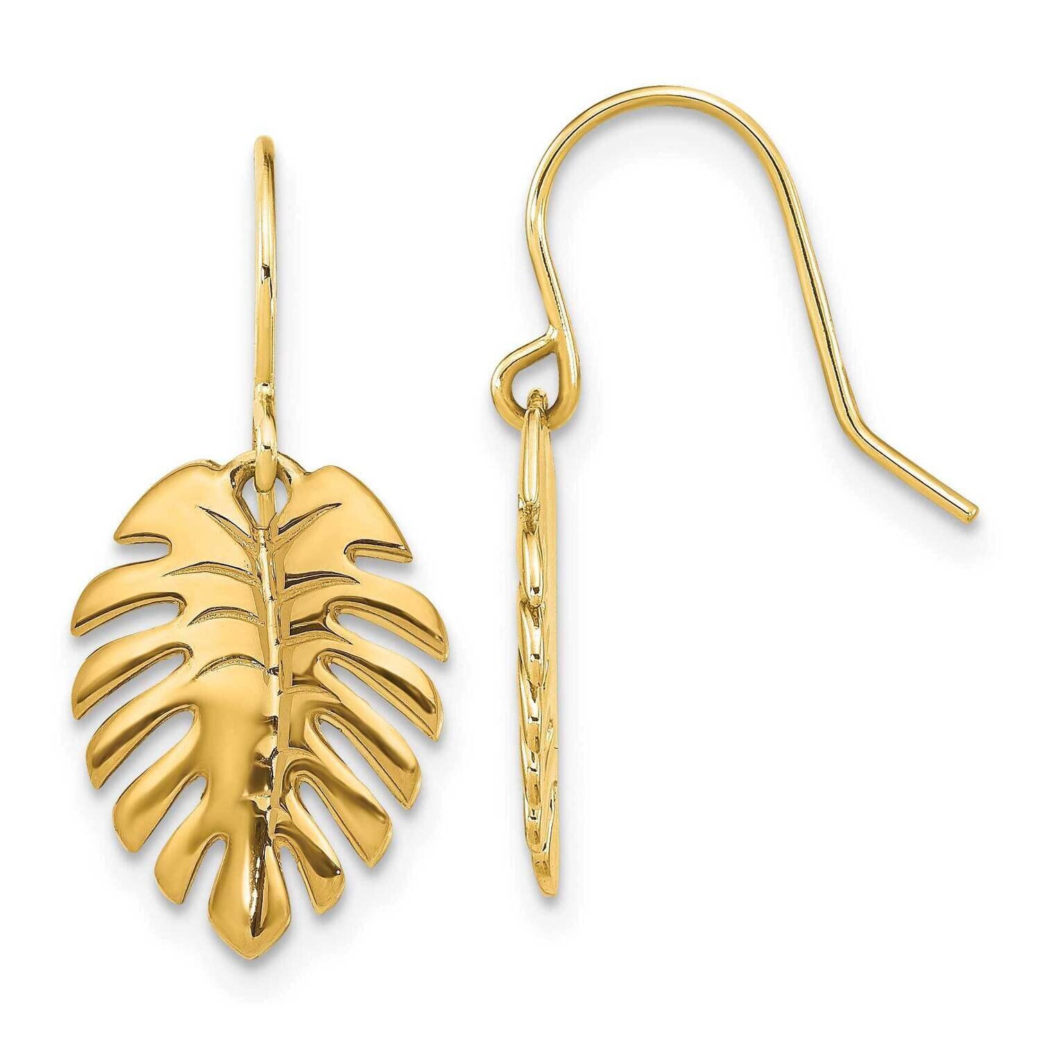 Palm Leaf Dangle Earrings 14k Gold Polished SF2922E, MPN: SF2922E, 883957982106