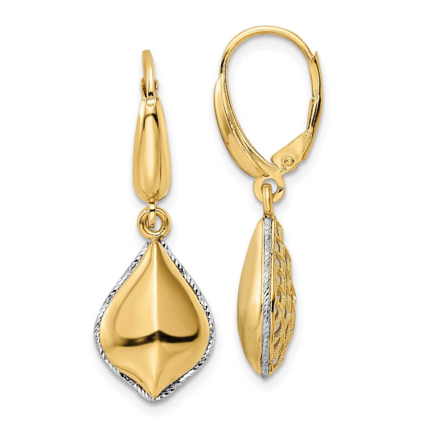 Diamond-Cut Hollow Teardrop Criss Cross Leverback Earrings 14k Two-Tone Gold Polished SF2924E, MPN:…