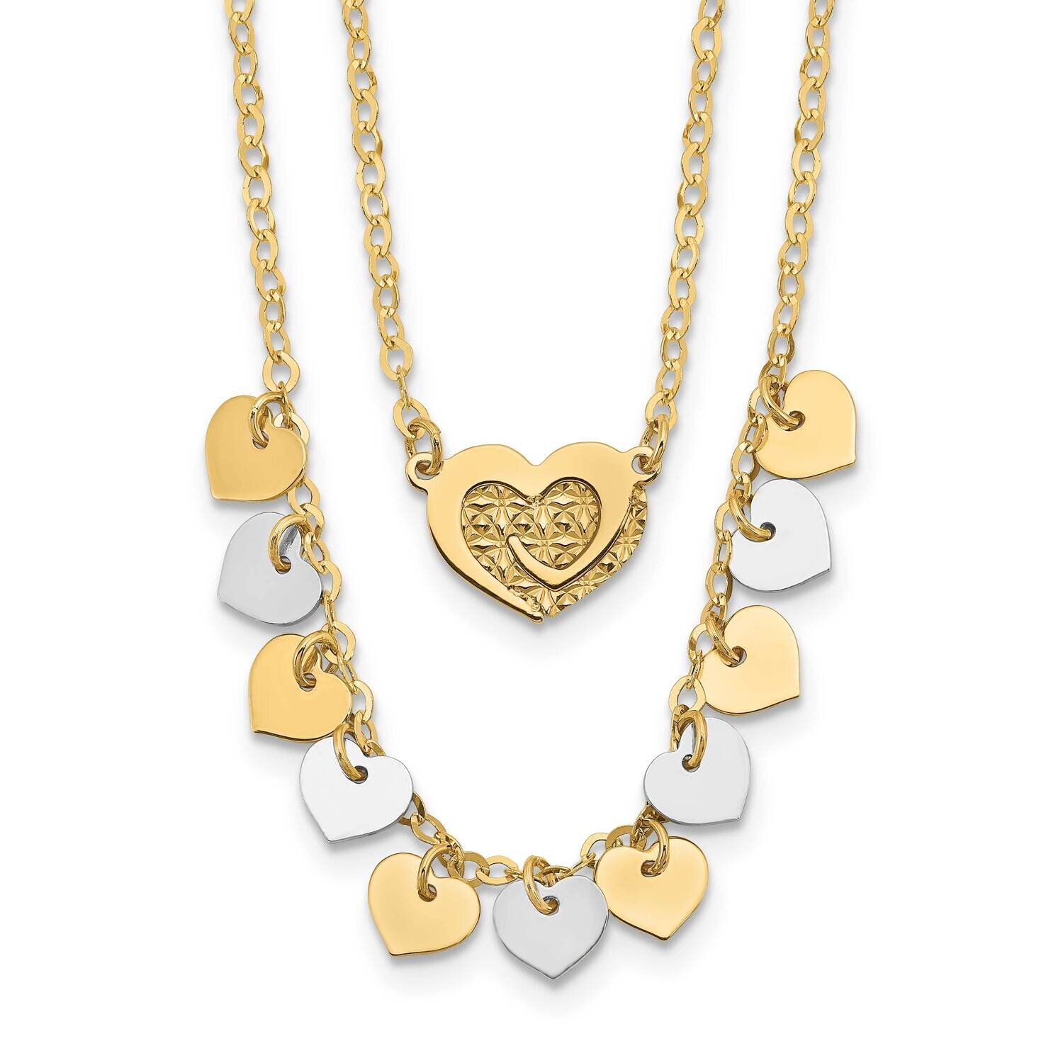 Double Strand with Hearts Necklace 17 Inch 14k Two-Tone Gold Polished SF2941-17