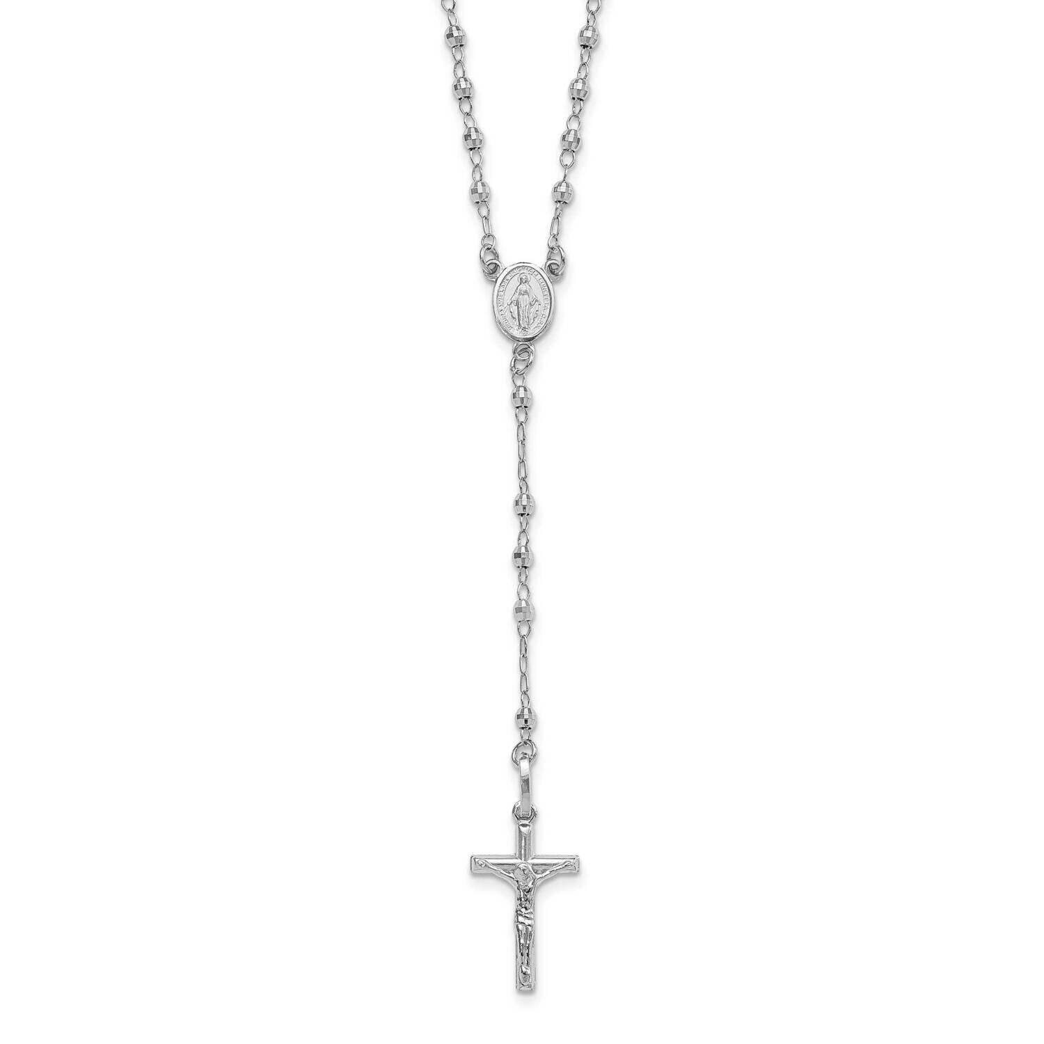 Faceted Beads Rosary Necklace 18 Inch 14k White Gold Polished SF2958W-18