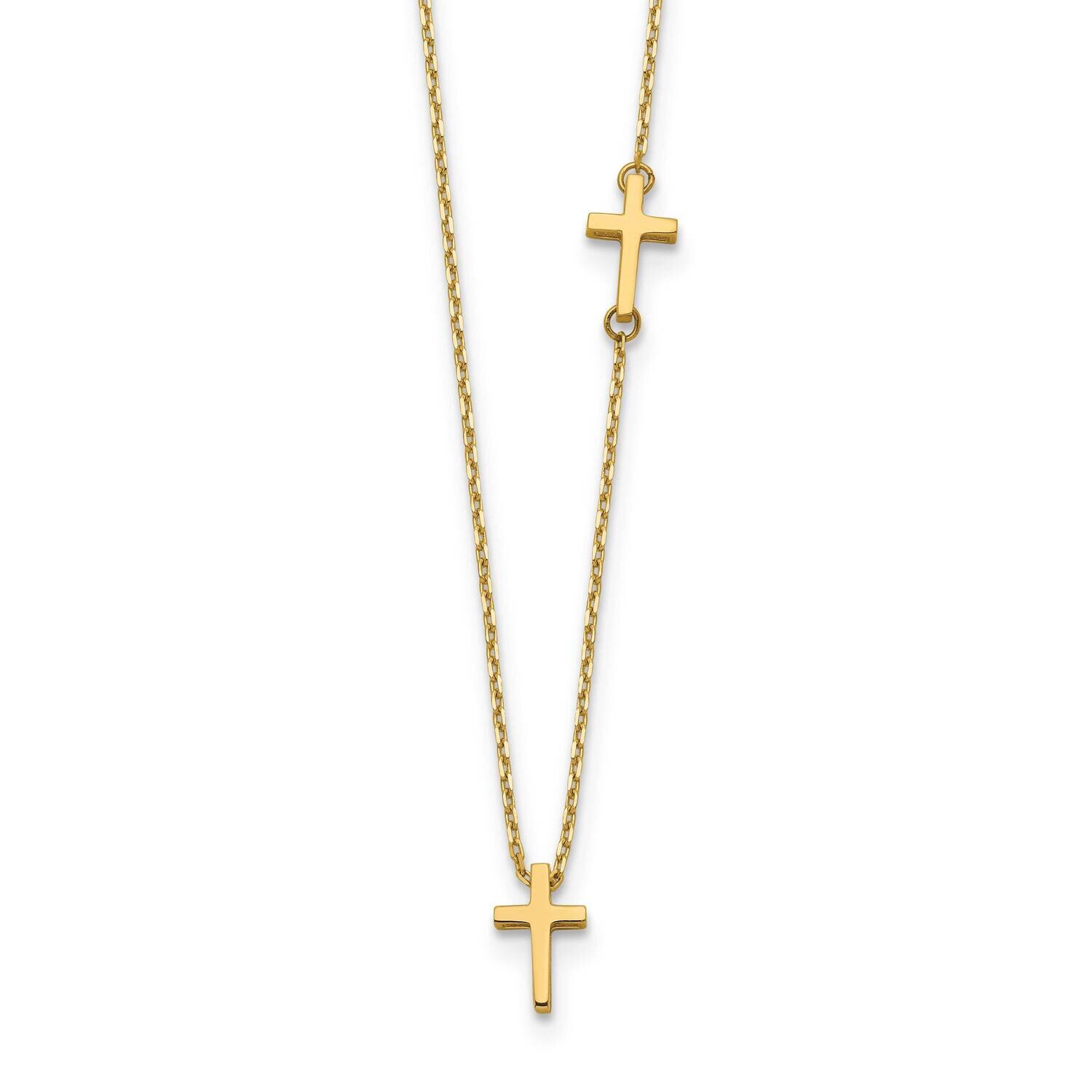 Sideways Cross and Cross Pendant Necklace 18 Inch 14k Gold SF2961-18