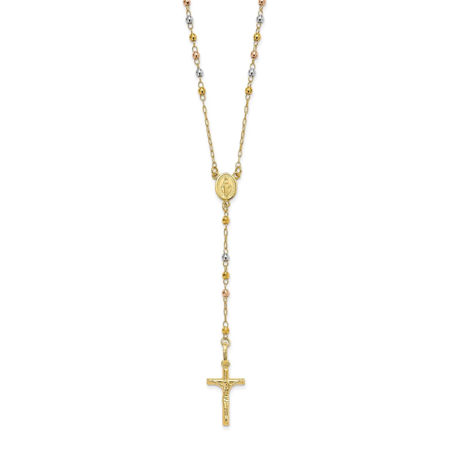Polished Faceted Beads Rosary Necklace 24 Inch 14k Tri-Color Gold SF2964-24