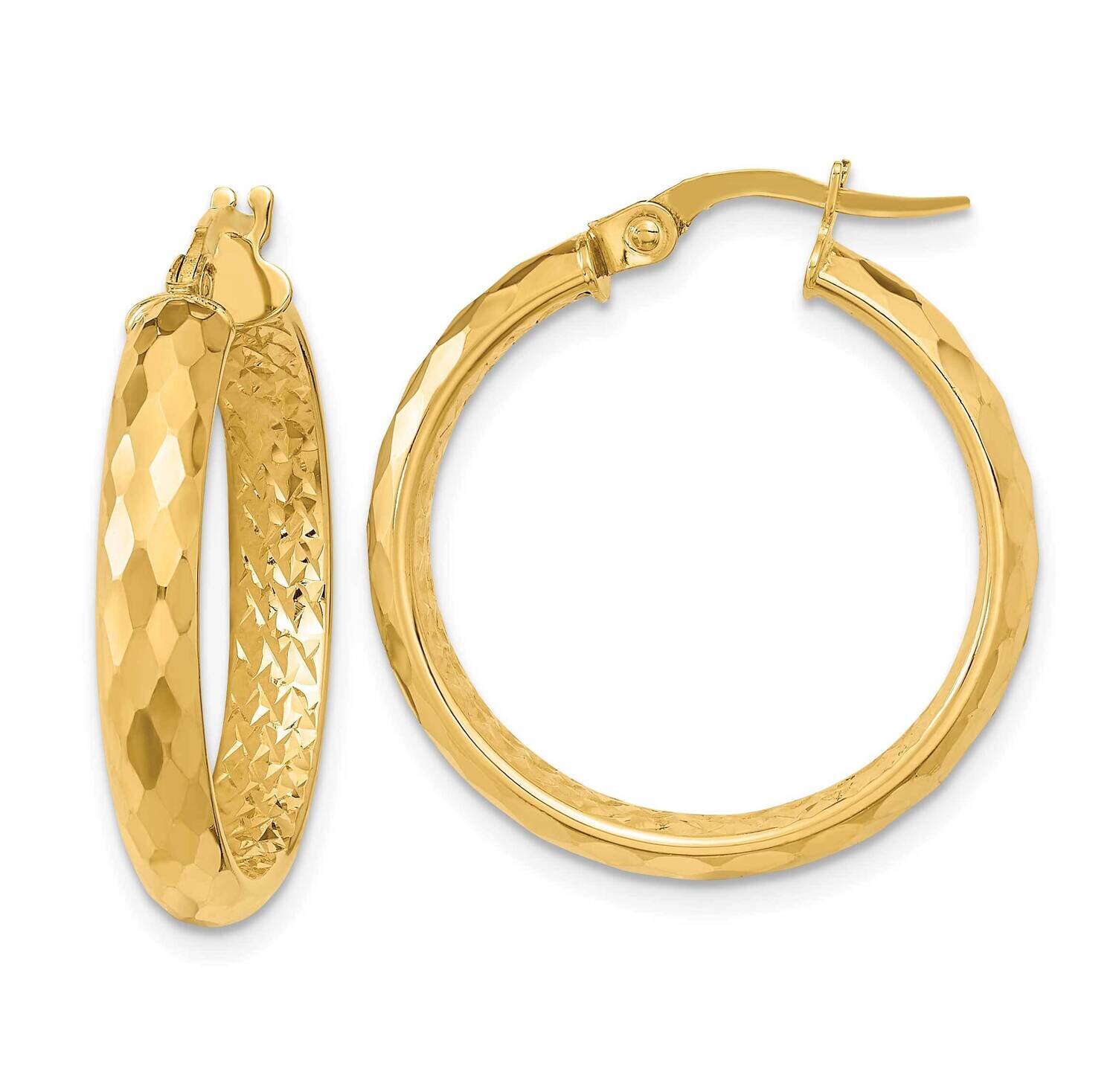 Textured Diamond-Cut Inside Fancy Hoop Earrings 14k Gold Polished TC1025