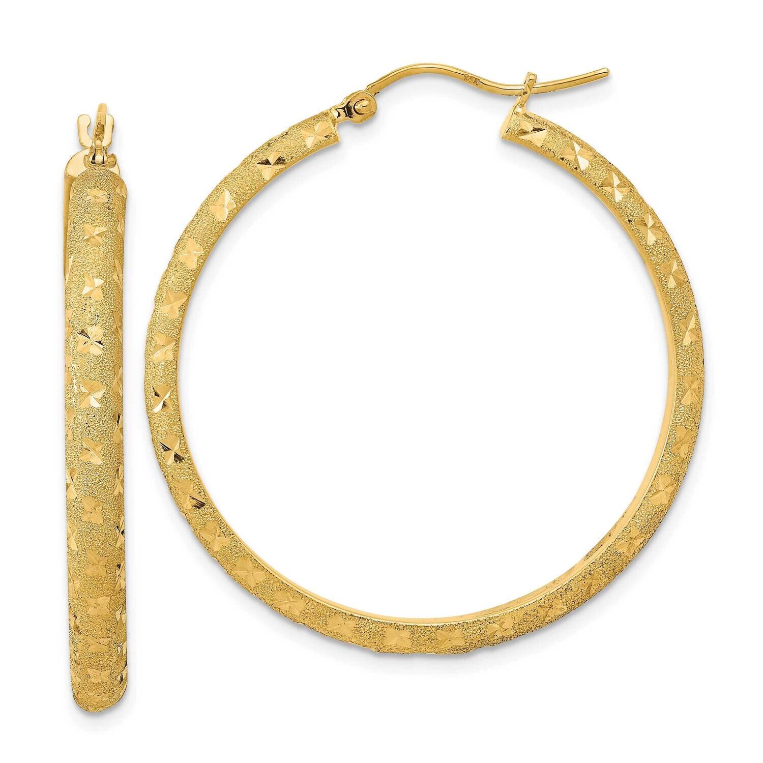 Brushed Diamond-Cut Fancy Hoop Earrings 14k Gold Polished TC1037, MPN: TC1037, 883957983004