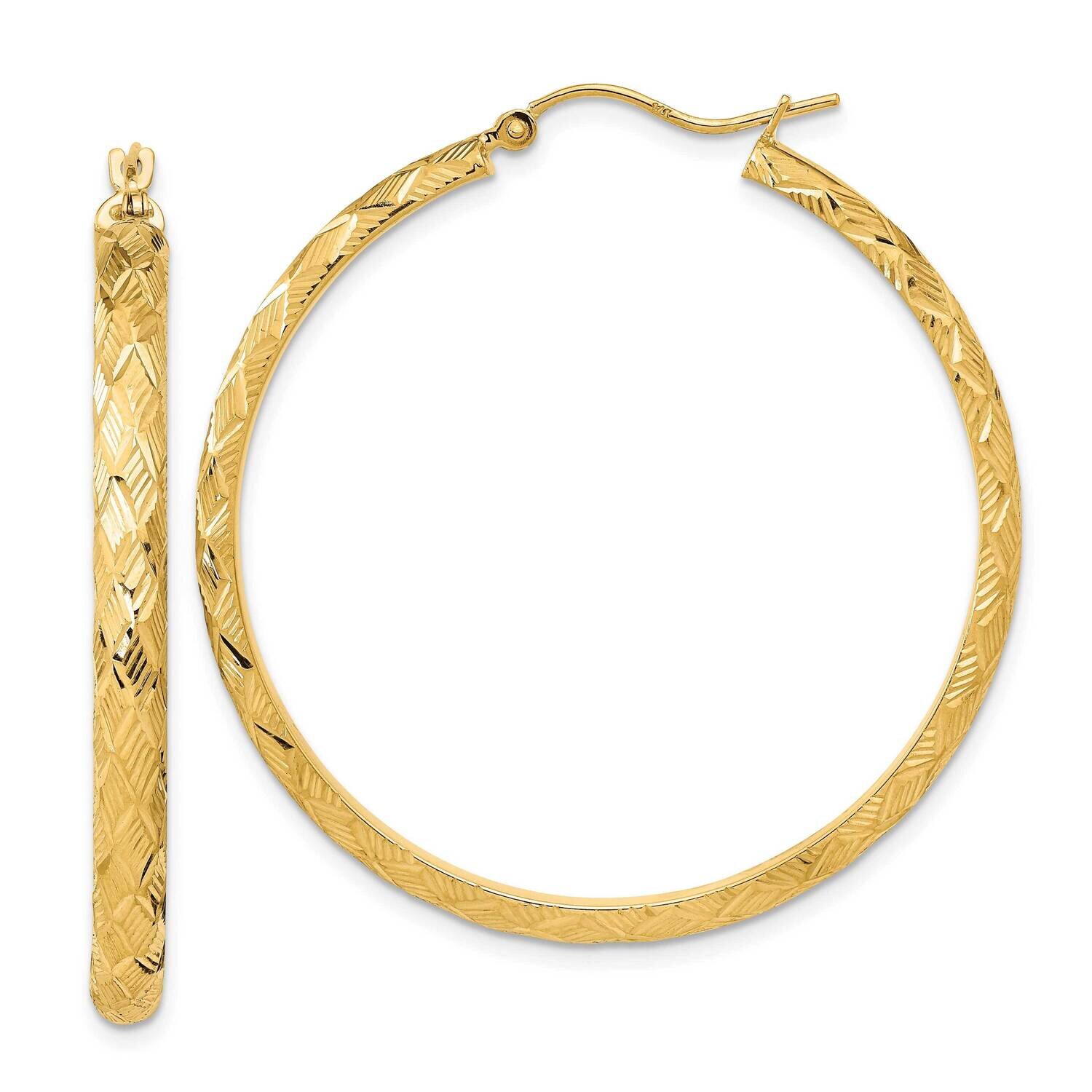 Textured Fancy Hoop Earrings 14k Gold Polished TC1038
