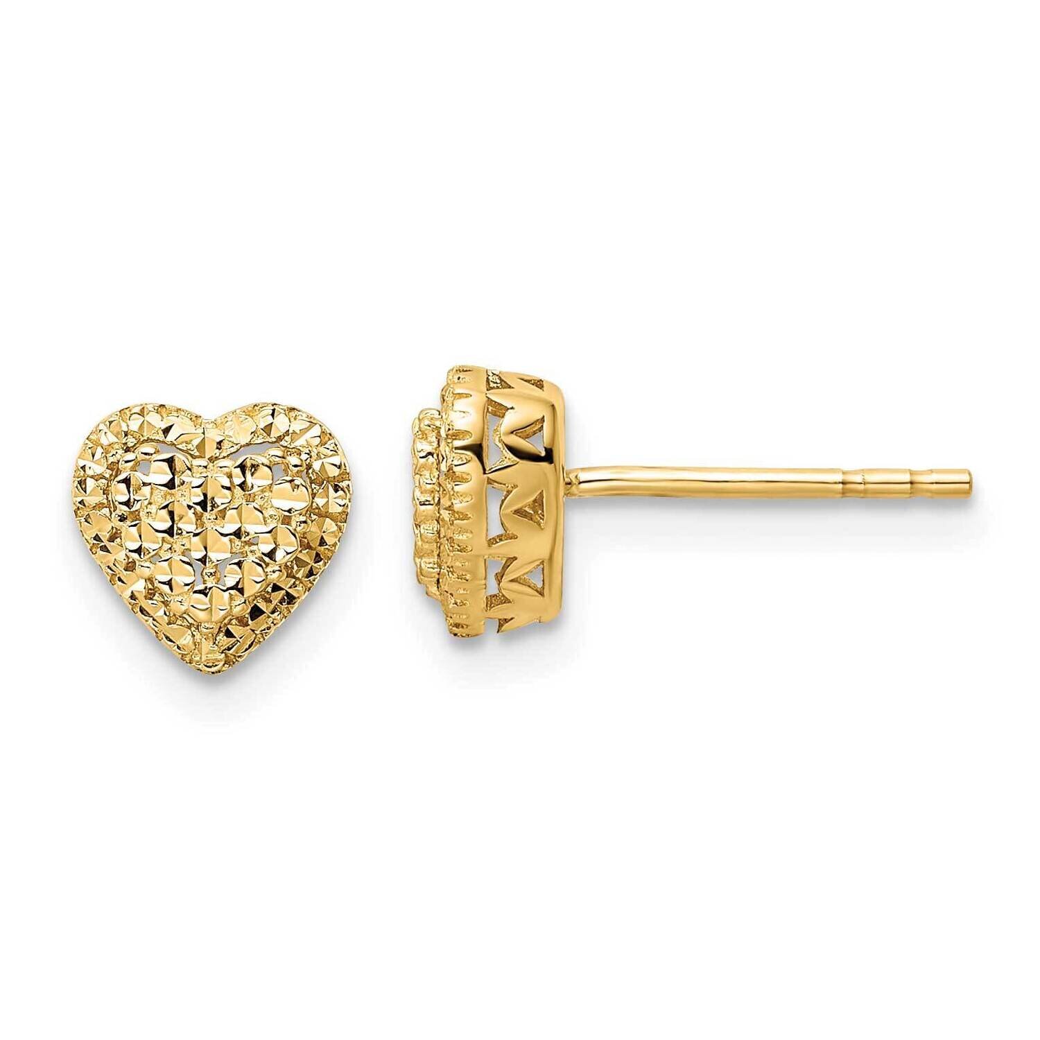 Diamond-Cut Heart Post Earrings 14k Gold Polished TE961