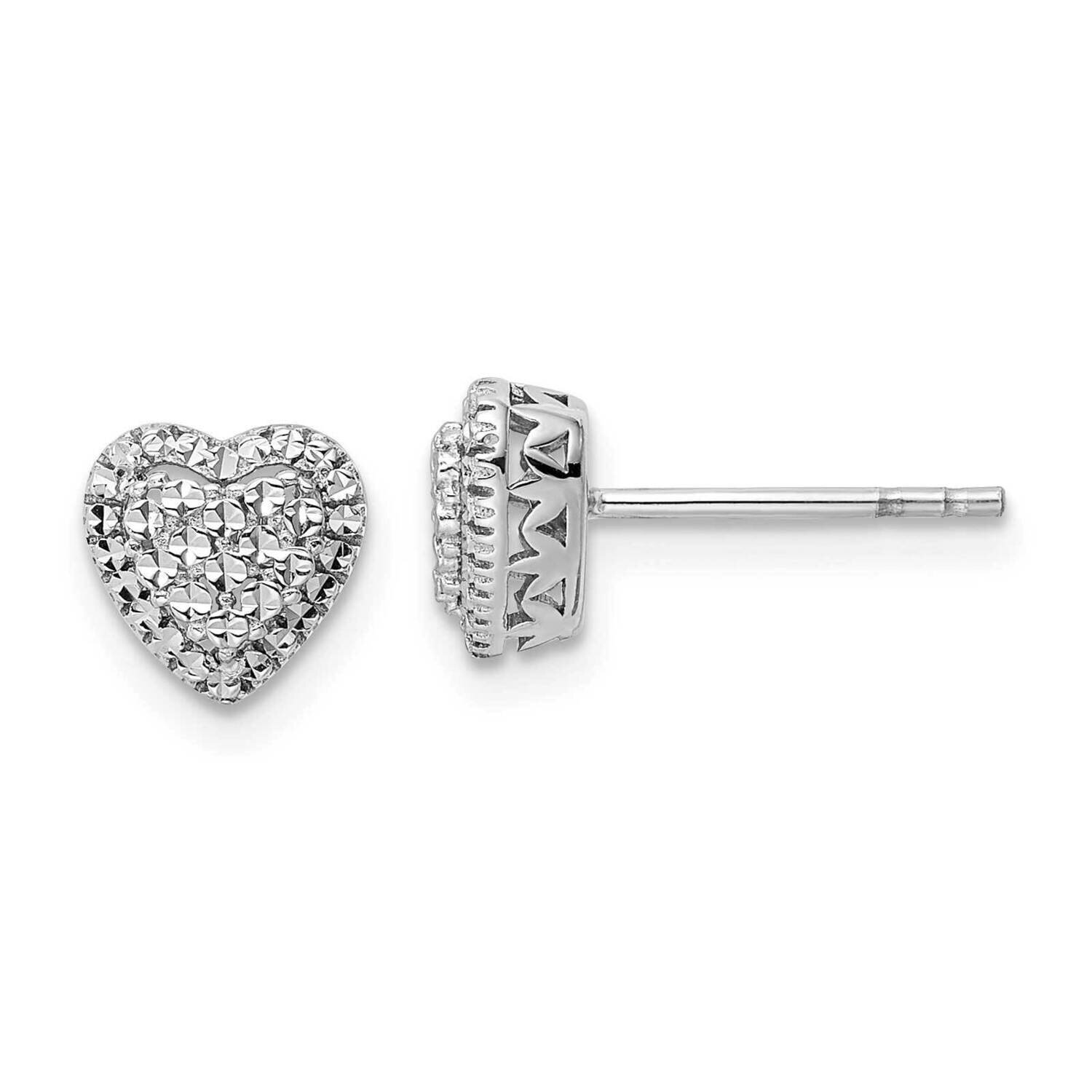 White Polished Diamond-Cut Heart Post Earrings 14k Gold TE962
