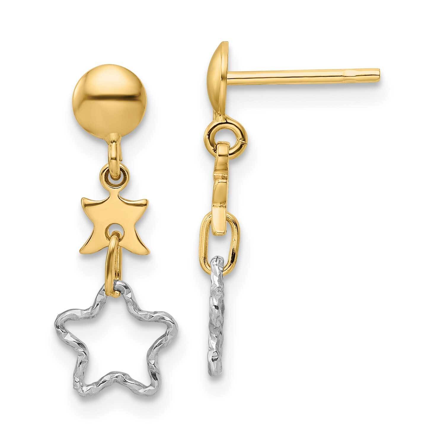 Dangle Star Earrings 14k Two-Tone Gold Polished TE968