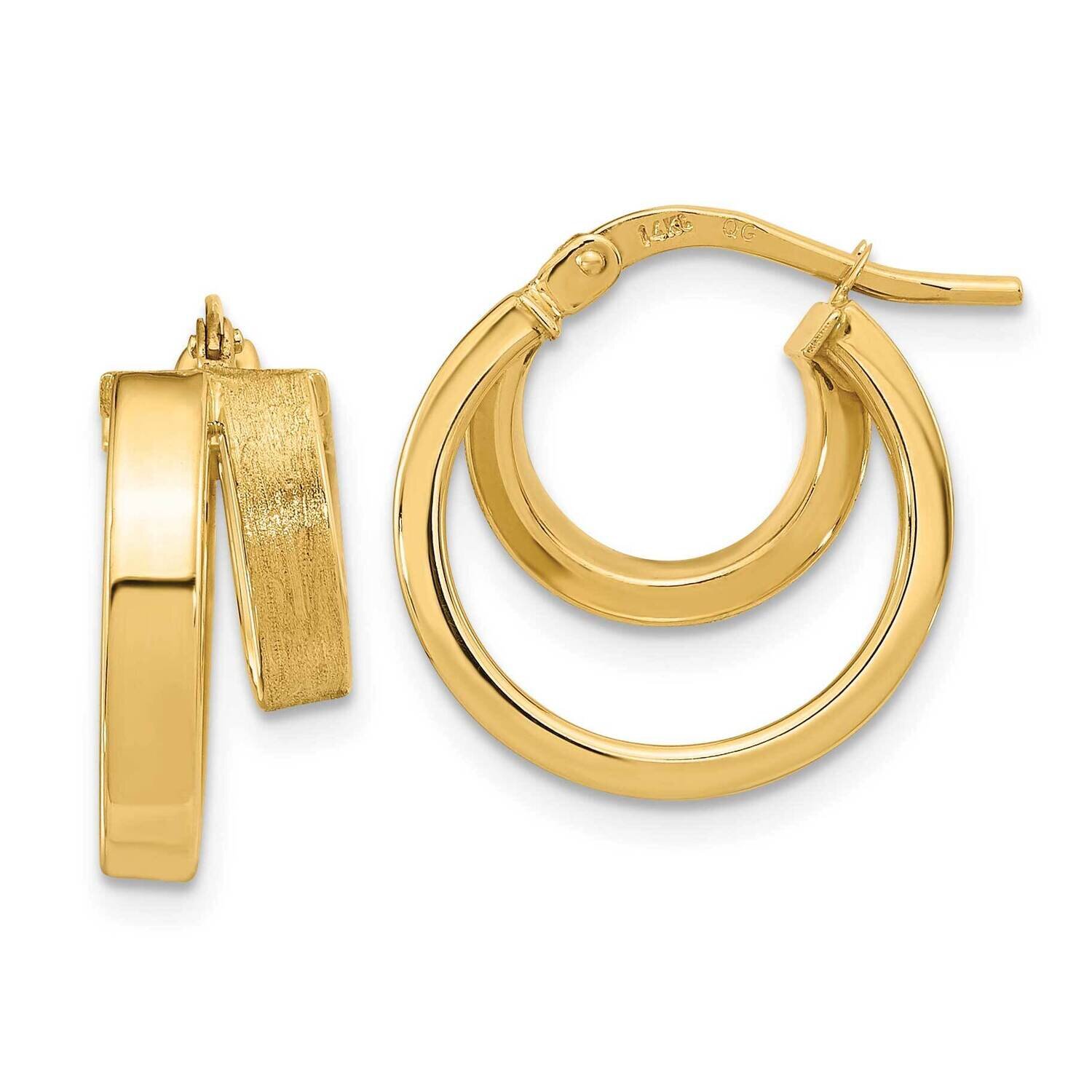 Brushed Square Tube Double Hoop Earrings 14k Gold Polished TF1963