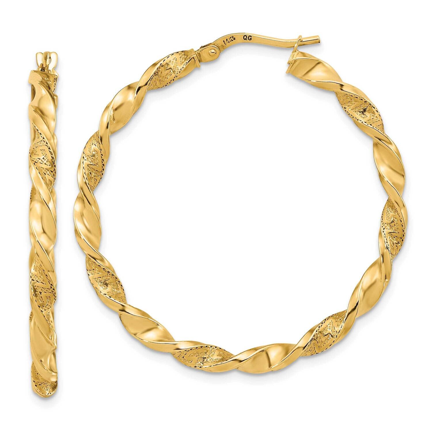 Textured Twisted Hoop Earrings 14k Gold Polished TF1971, MPN: TF1971, 191101785788