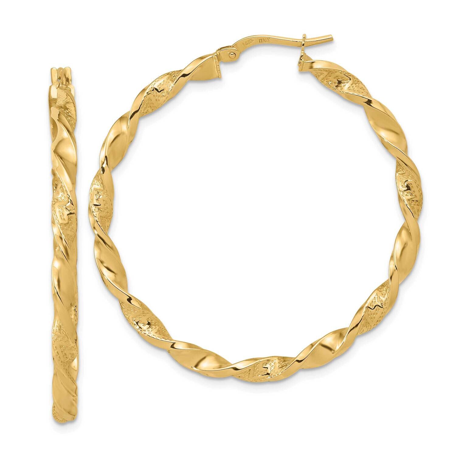 Textured Twisted Hoop Earrings 14k Gold Polished TF1972, MPN: TF1972, 191101785764