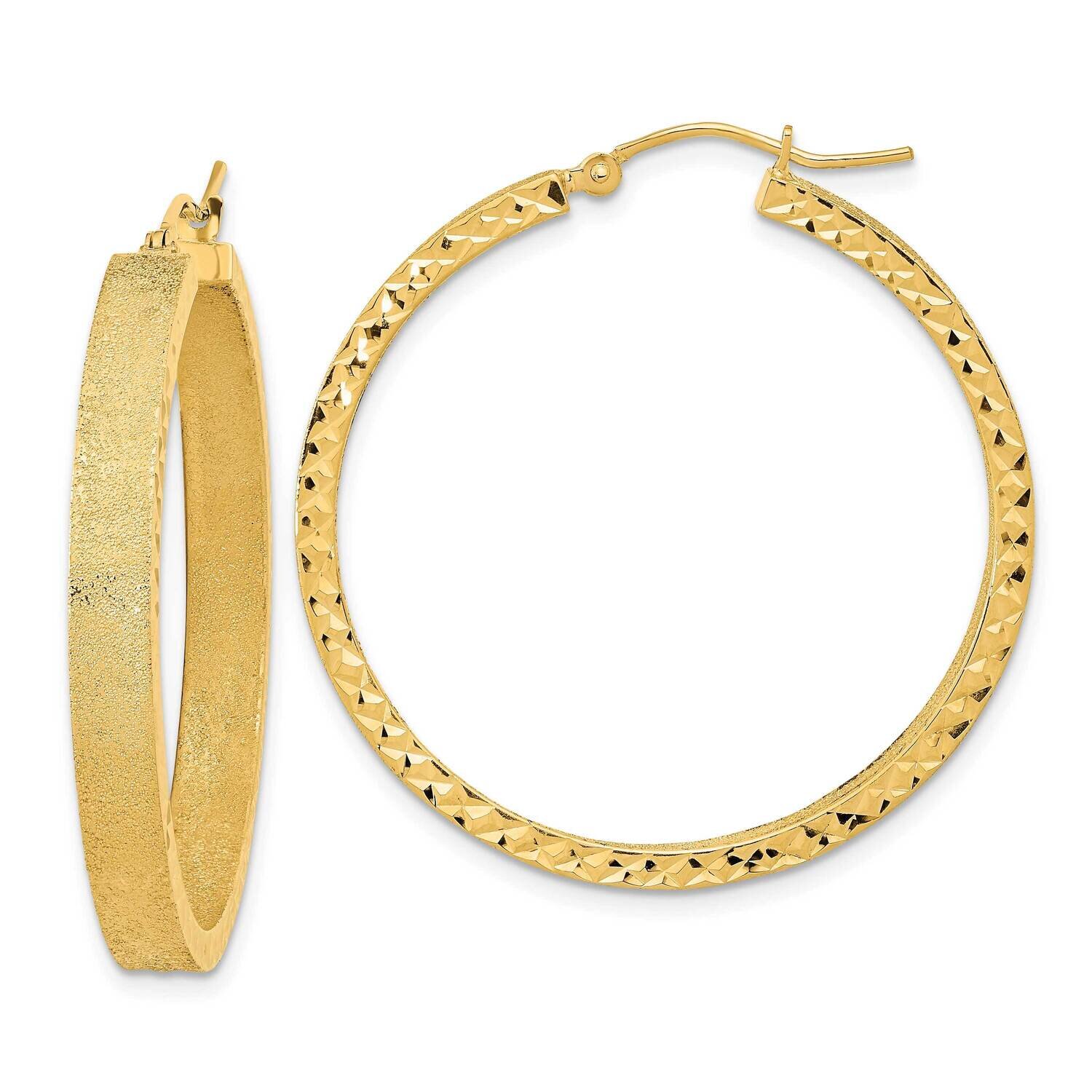 Satin and Diamond-Cut Hoop Earrings 14k Gold TF1996