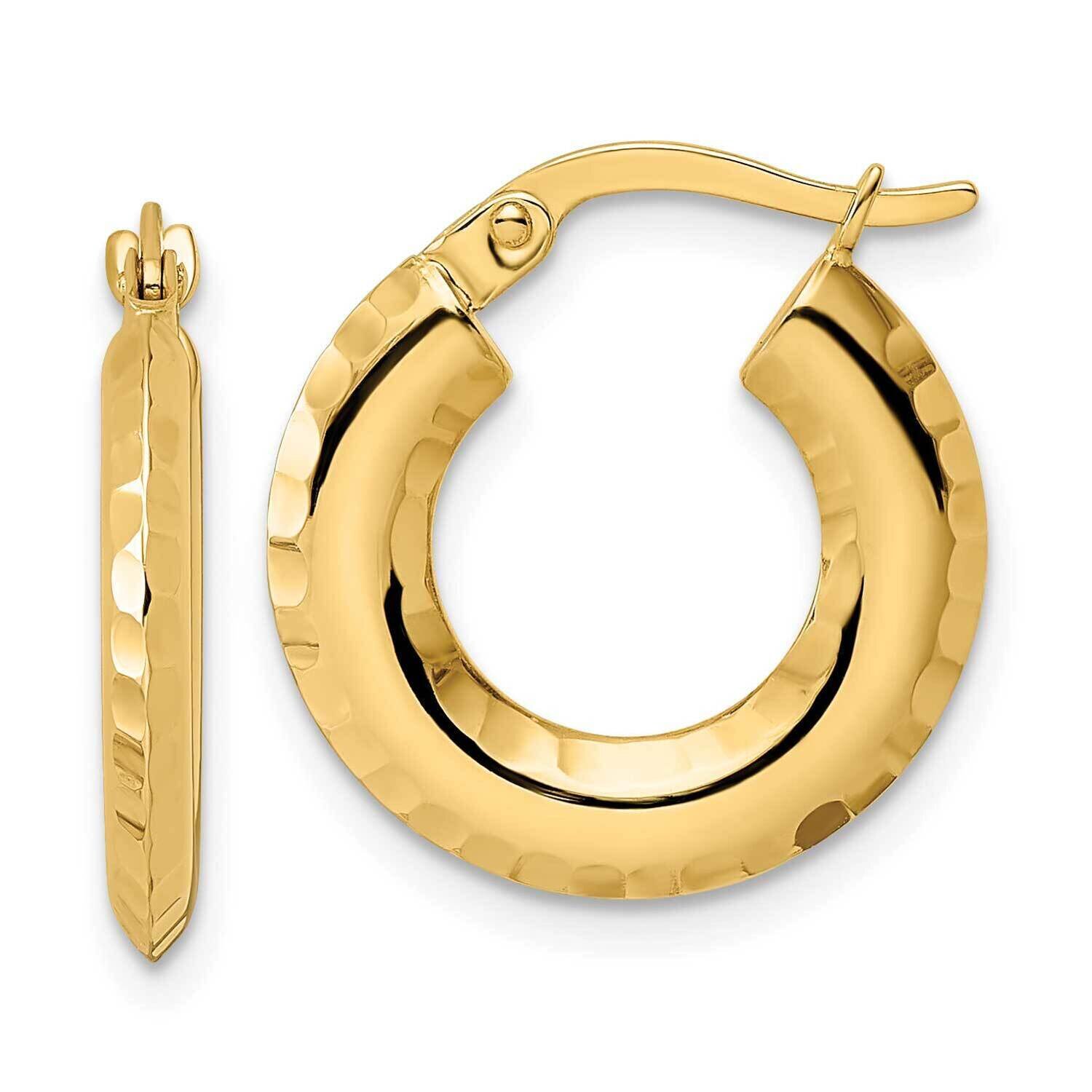 Diamond-Cut Knife-Edge 2x18mm Round Hoop Earrings 14k Gold Polished TF2014