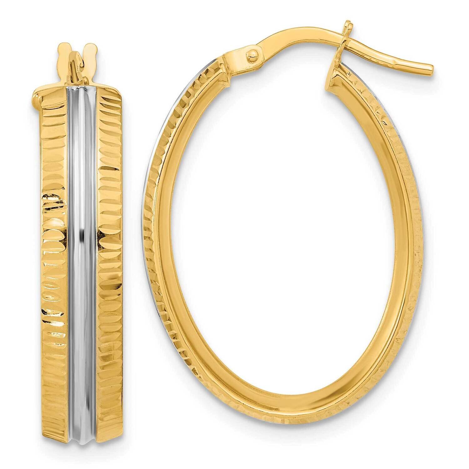 Center Polished Oval Hoop Earrings 14k Gold with White Rhodium TF2038, MPN: TF2038, 883957987705