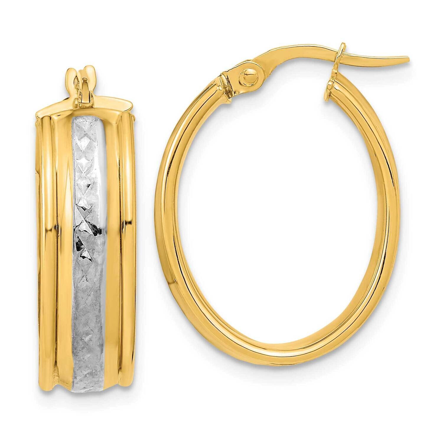 White Rhodium Polished Diamond-Cut Oval Hoop Earrings 14k Gold TF2040