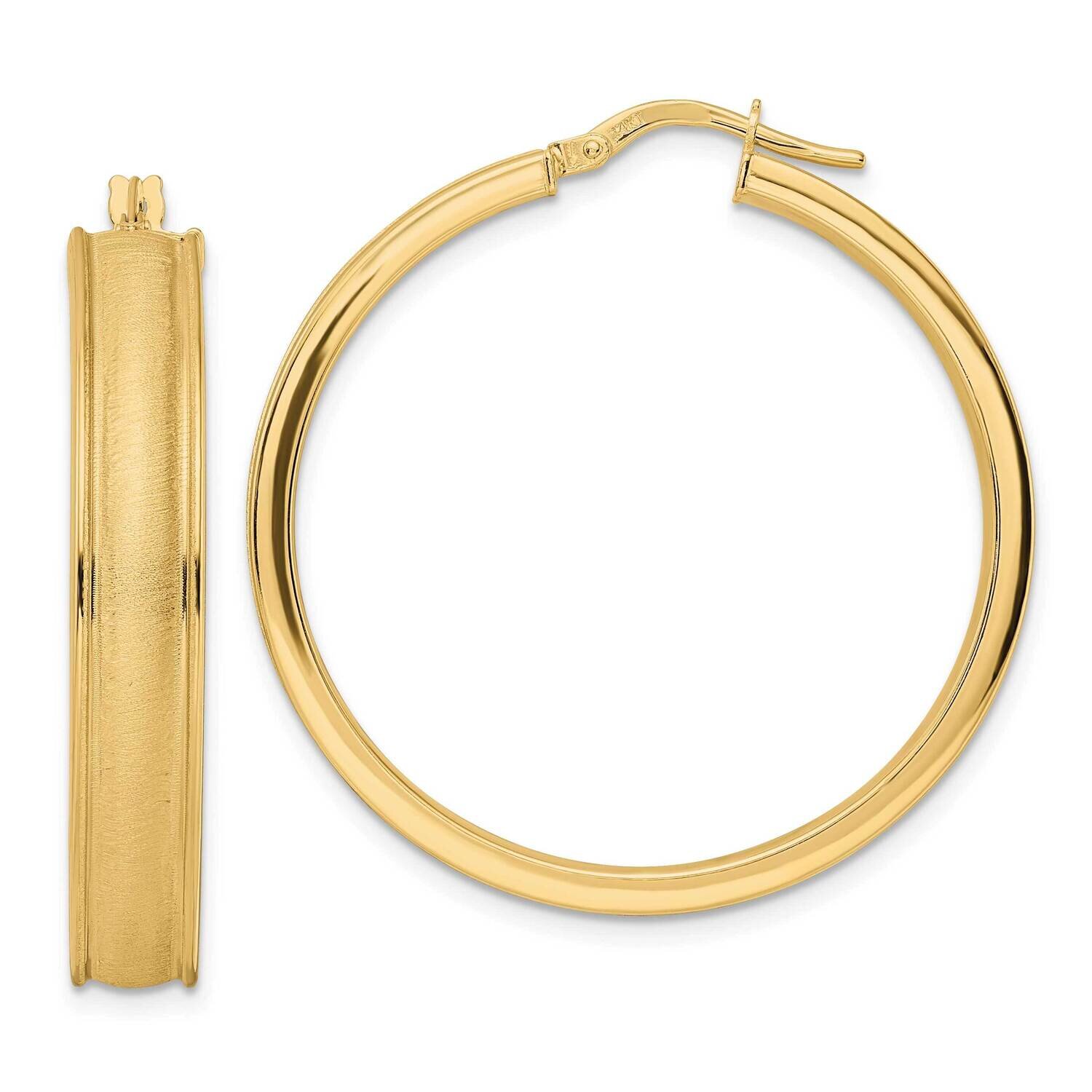 Brushed and Polished Hoop Earrings 14k Gold TF2044