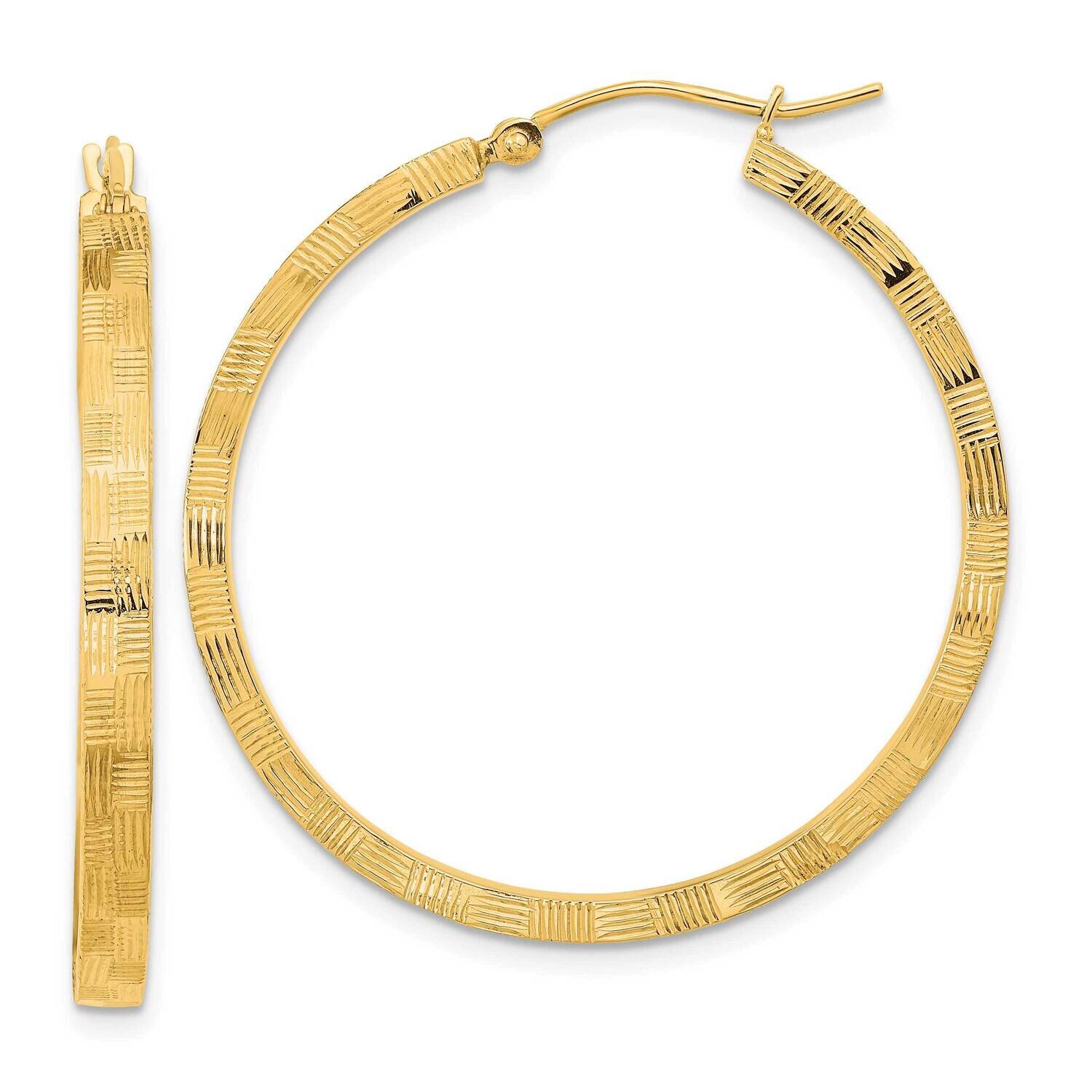 Textured Diamond-Cut Square Tube Hoop Earrings 14k Gold Polished TF2050