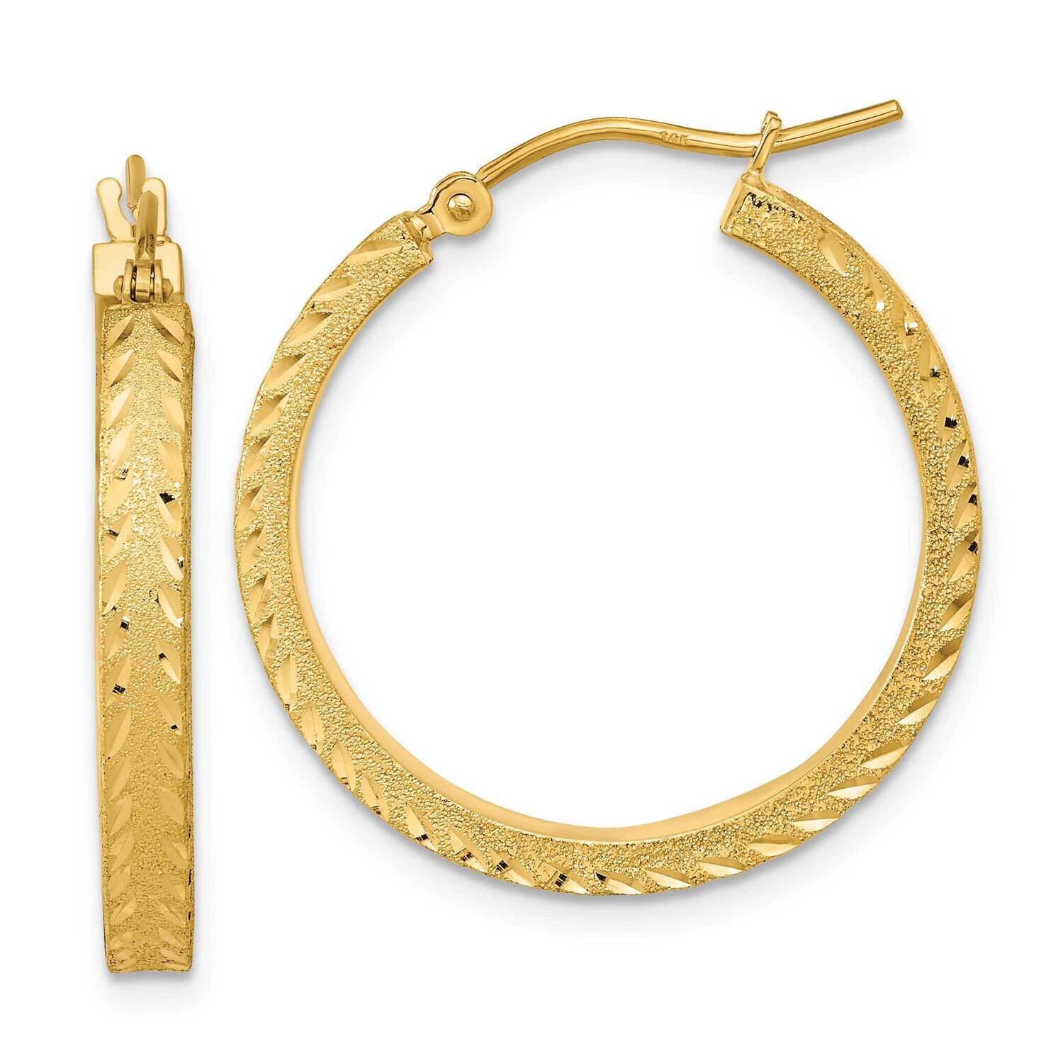 Satin Diamond-Cut Fancy Hoop Earrings 14k Gold Polished TF2052