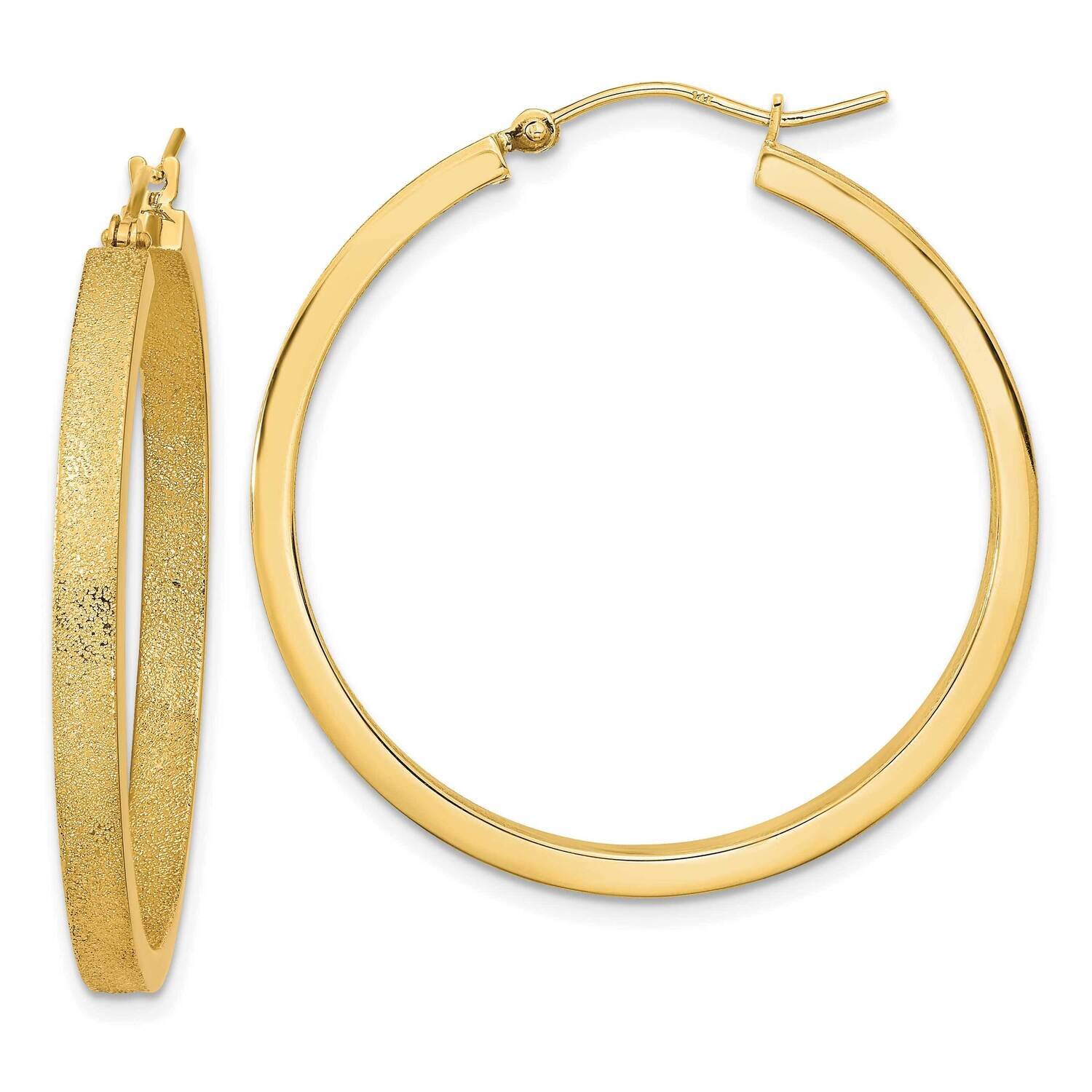 Brushed Hoop Earrings 14k Gold Polished TF2053