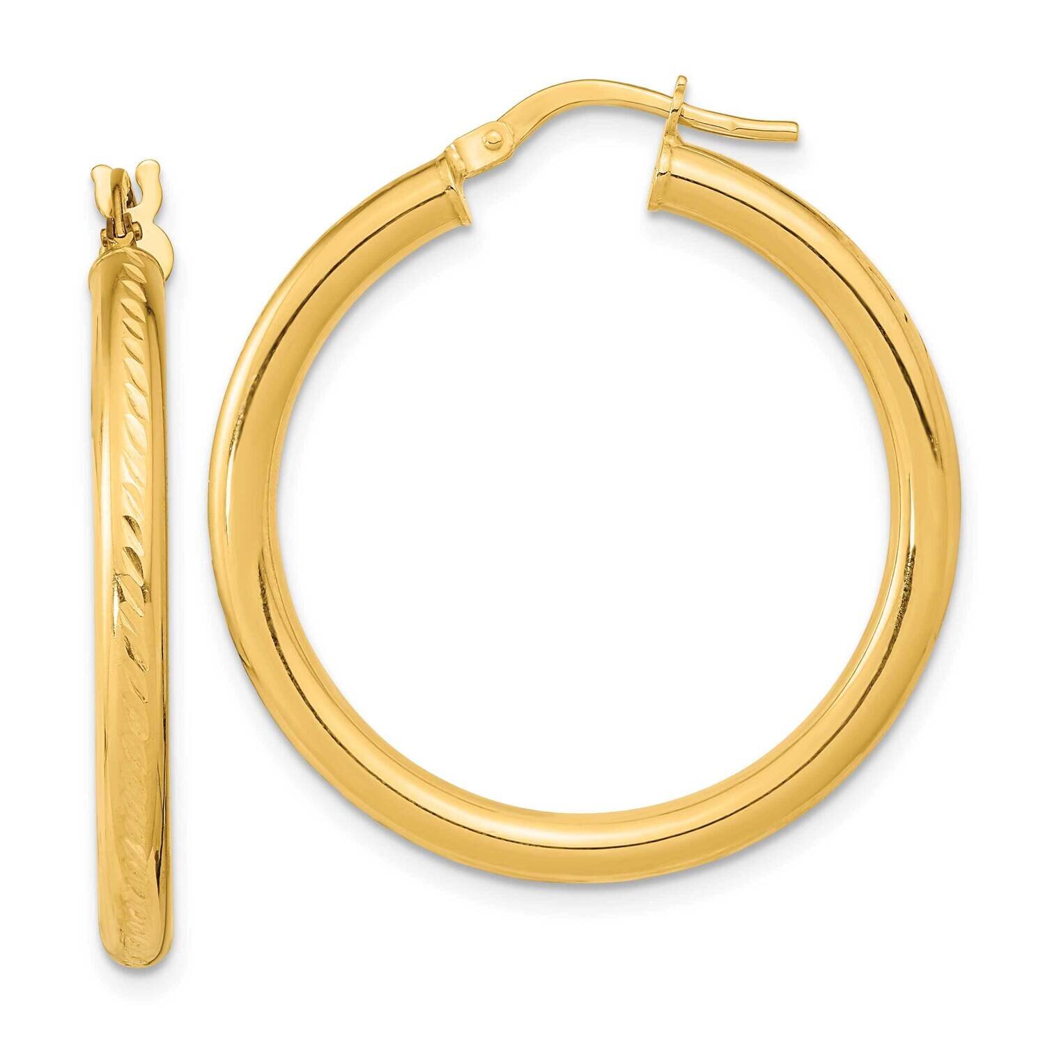 Textured Hoop Earrings 14k Gold Polished TF2061