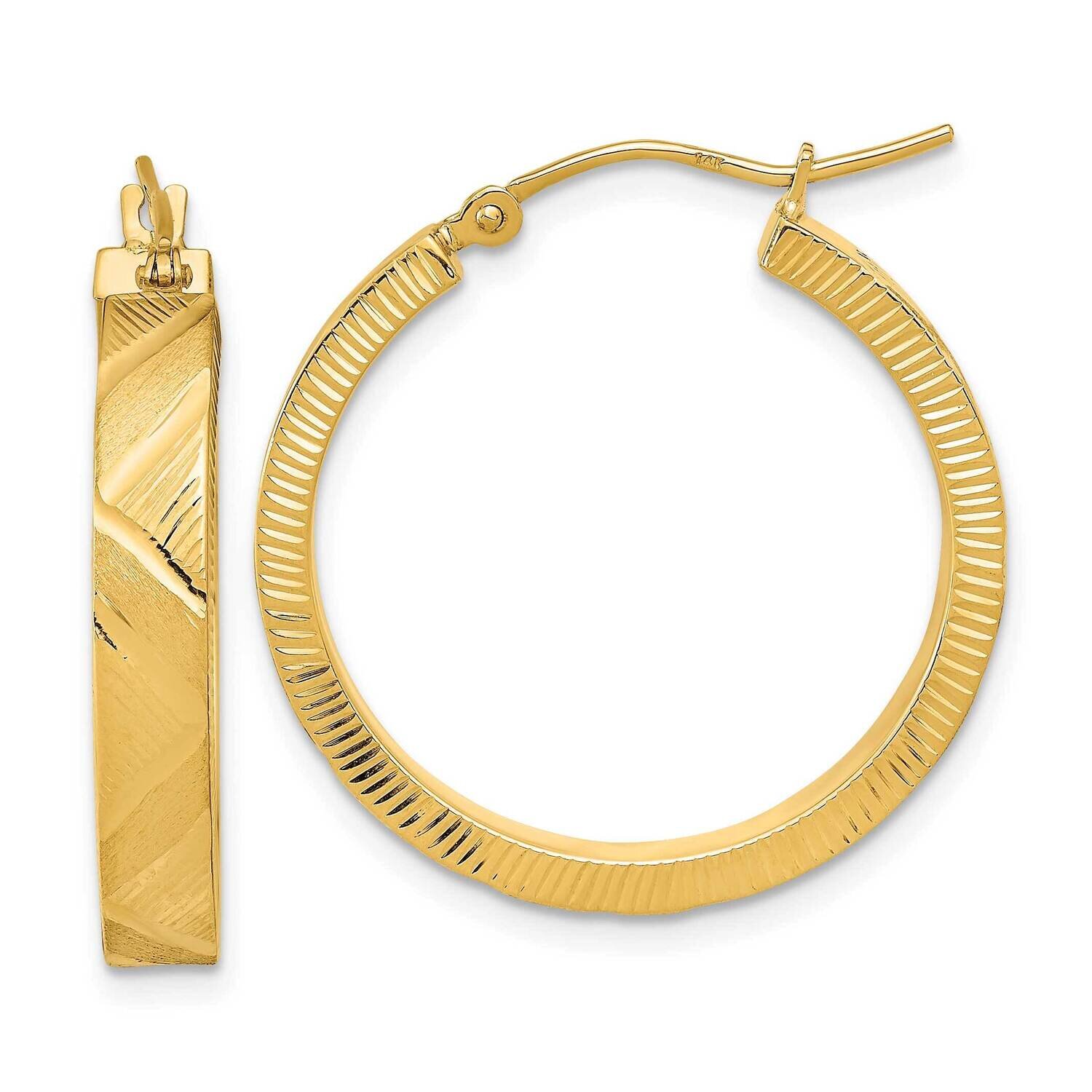 Brushed Textured Hoop Earrings 14k Gold Polished TF2064