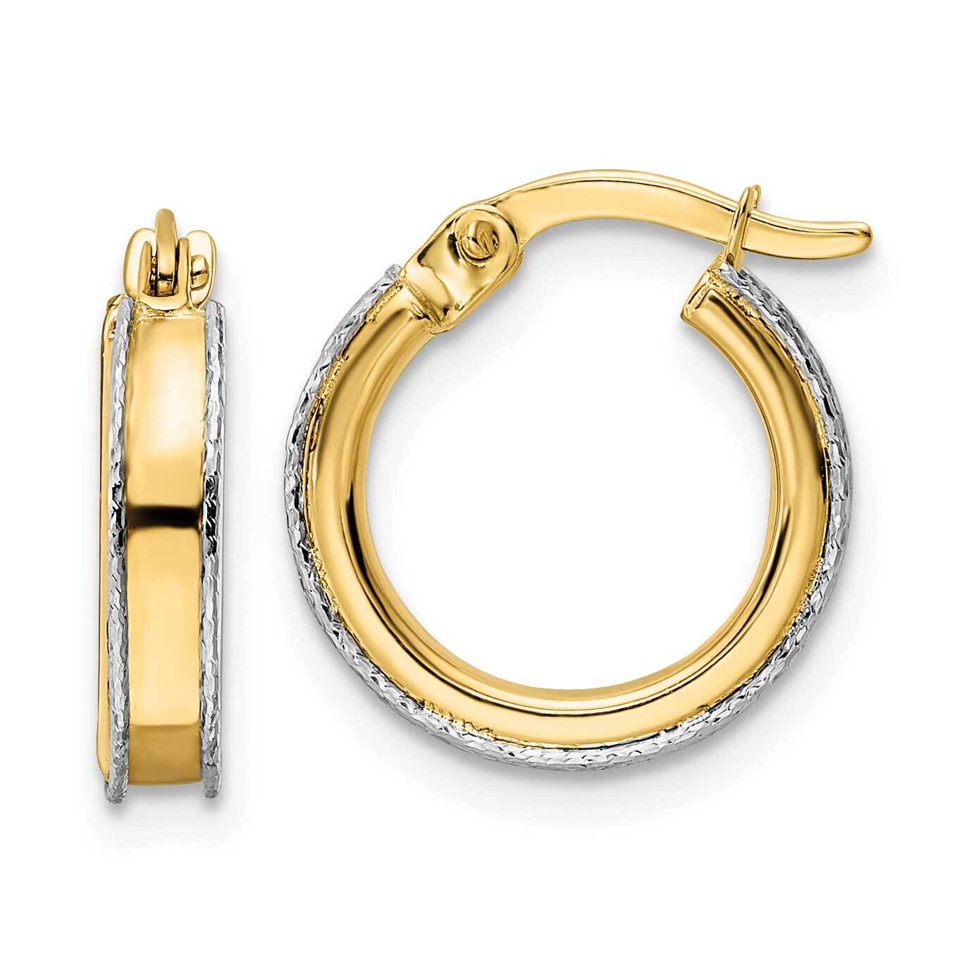 Diamond-Cut Edge 3x14mm Round Hoop Earrings 14k Two-Tone Gold TF2071, MPN: TF2071, 883957988351