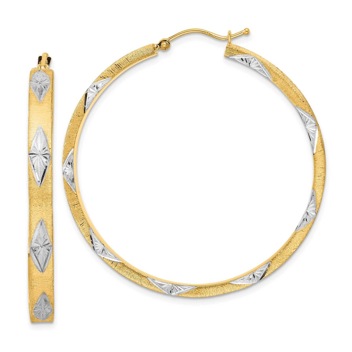 White Rhodium Polished Satin Diamond-Cut Fancy Hoop Earrings 14k Gold TF2075, MPN: TF2075, 88395798…